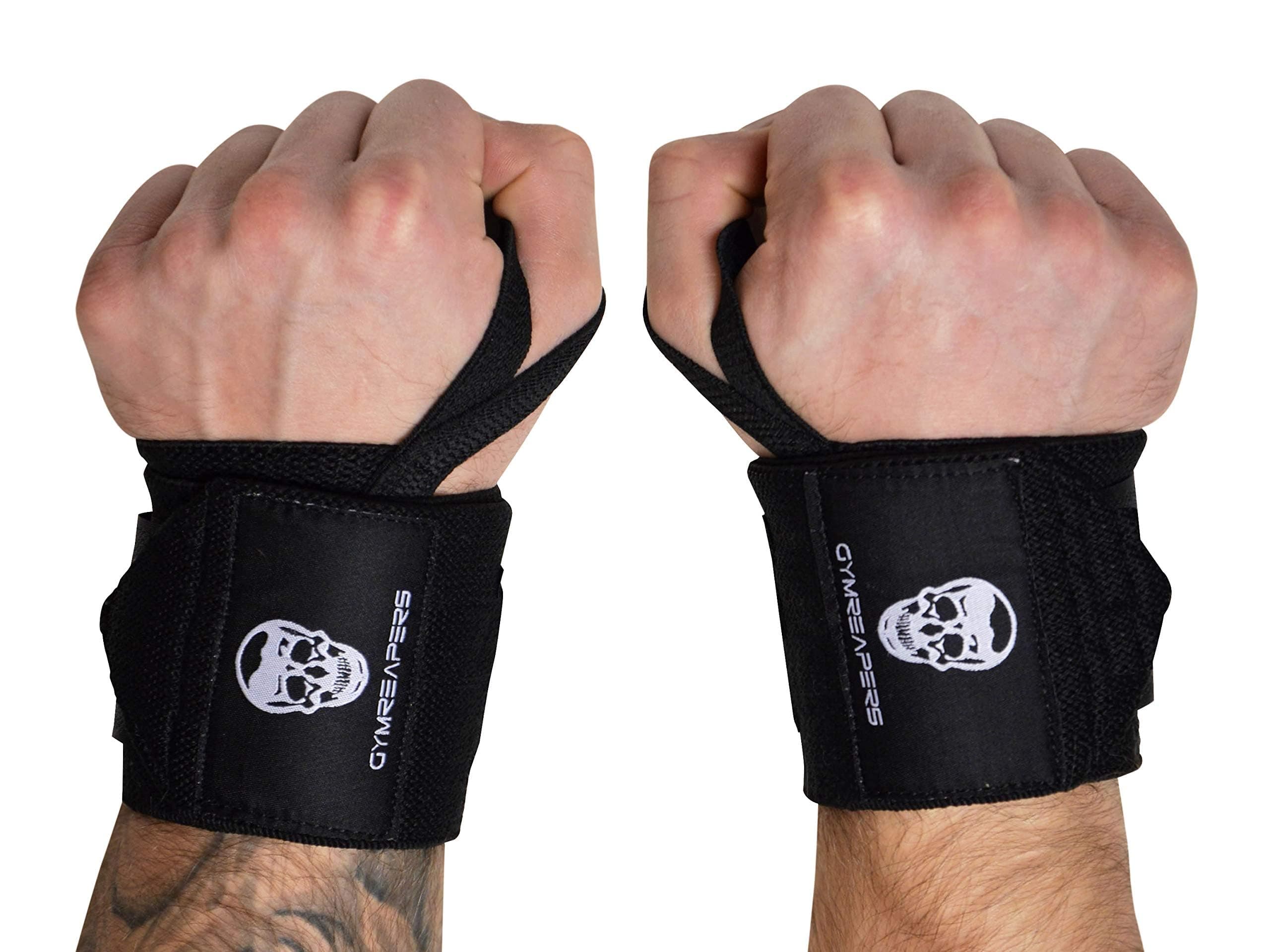 Gymreapers Weightlifting Wrist Wraps (IPF Approved) 18" Professional Quality Wrist Support with Heavy Duty Thumb Loop - Best Wrap for Powerlifting Competition, Strength Training, Bodybuilding 18" Black