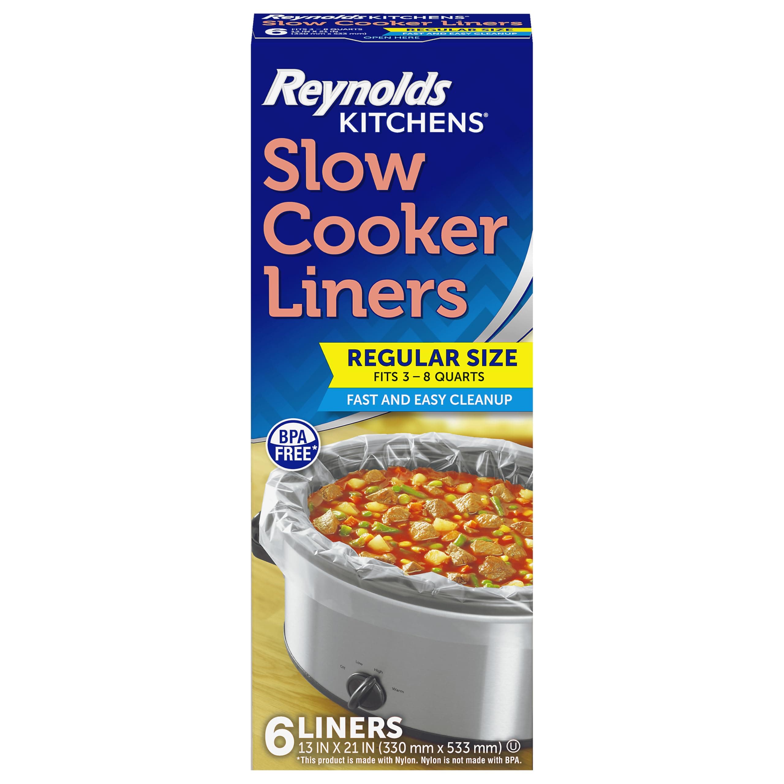 Reynolds Kitchens Slow Cooker Liners, Regular (Fits 3-8 Quarts), 6 Count 8 Quarts Regular - 6 Count