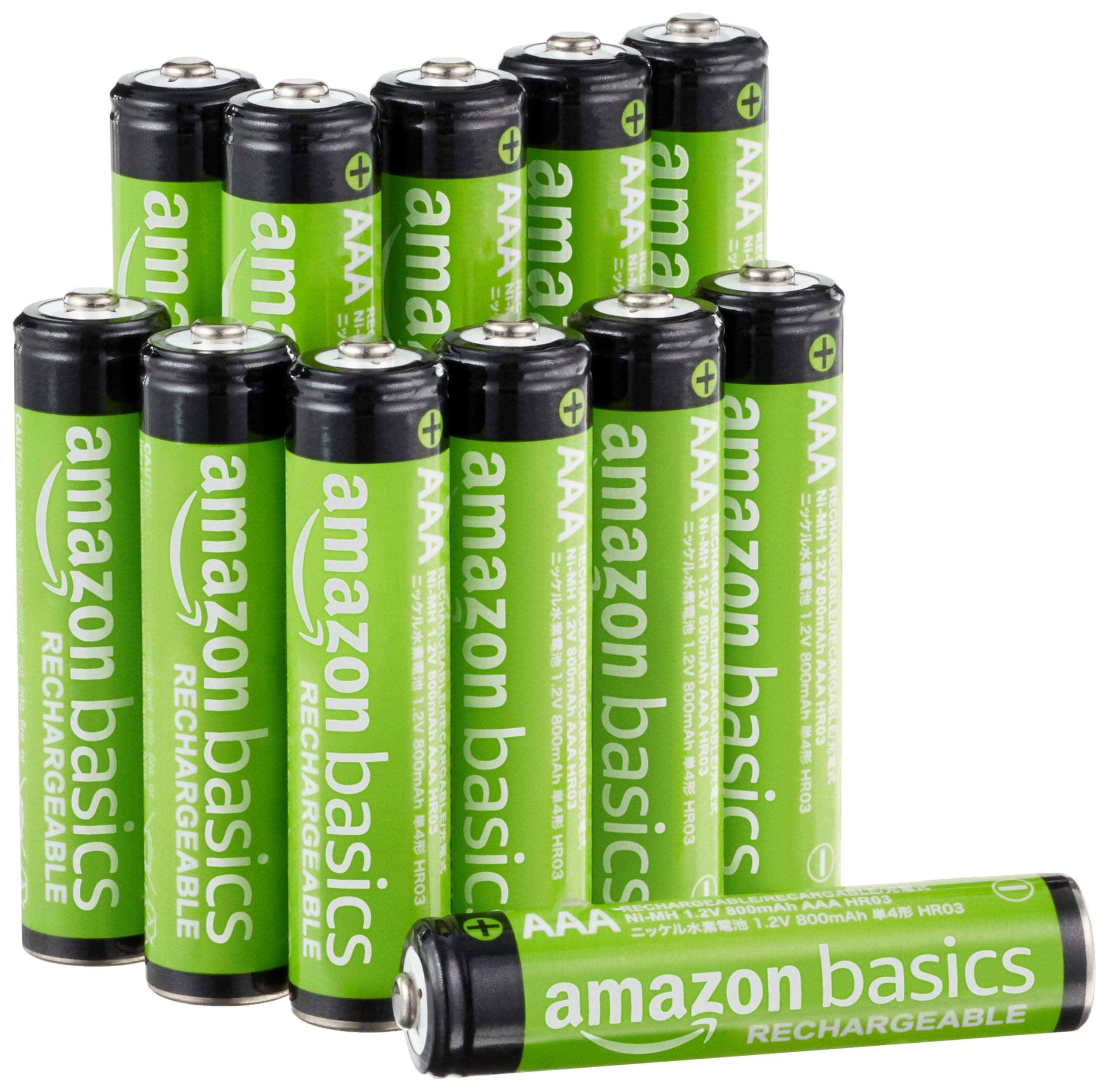 Amazon Basics 12-Pack Rechargeable AAA NiMH Performance Batteries, 800 mAh, 1.2V, Recharge up to 1000x Times, Pre-Charged 12 Count (Pack of 1)