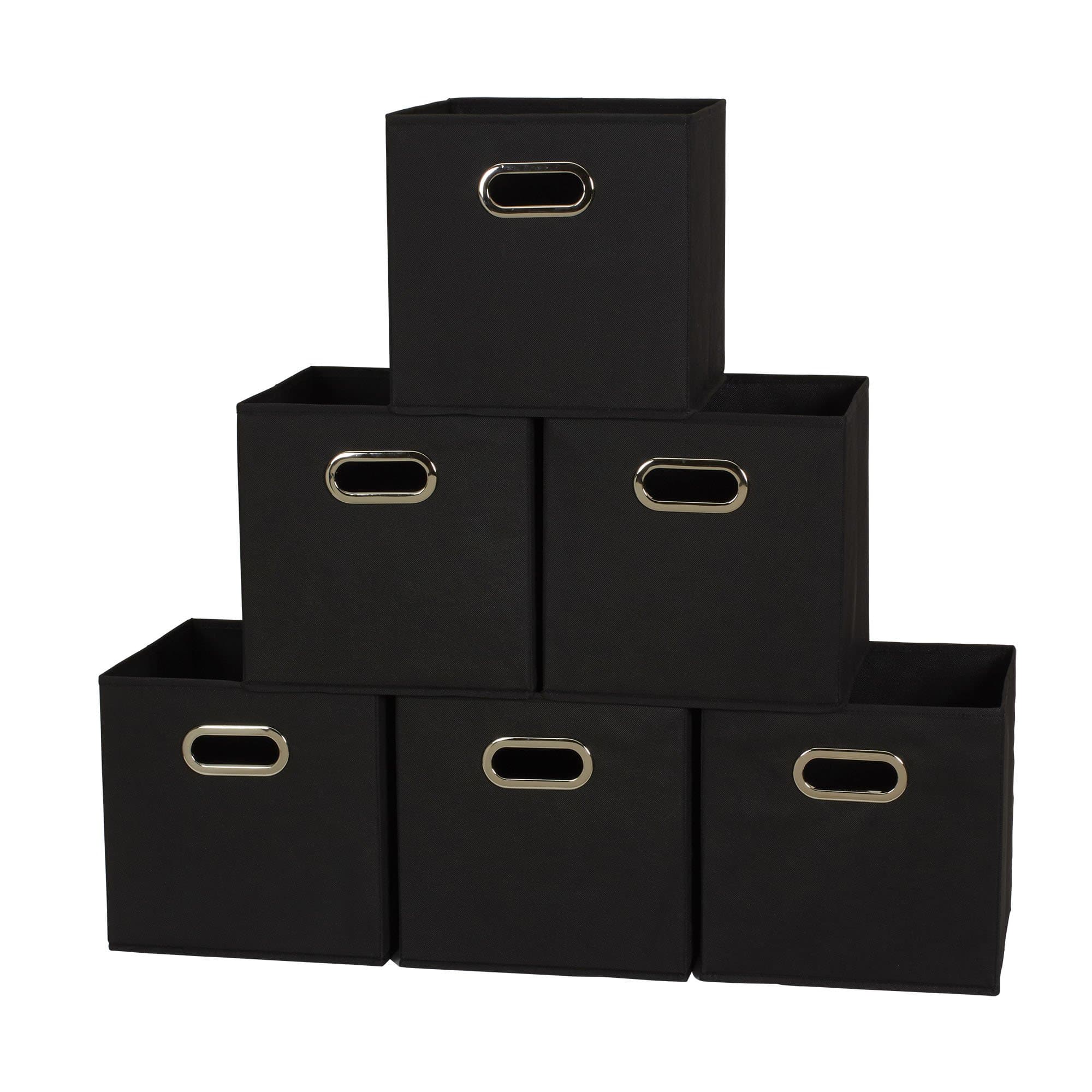 Household Essentials Foldable Fabric Storage Cubes 6-Pack – 11x11x11 Stackable Non-Woven Bins with Chipboard Sides & Grommet Handles – Closet, Shelf, Nursery, or Office Organizer – Black Black 11” L x 11” W x 11” H