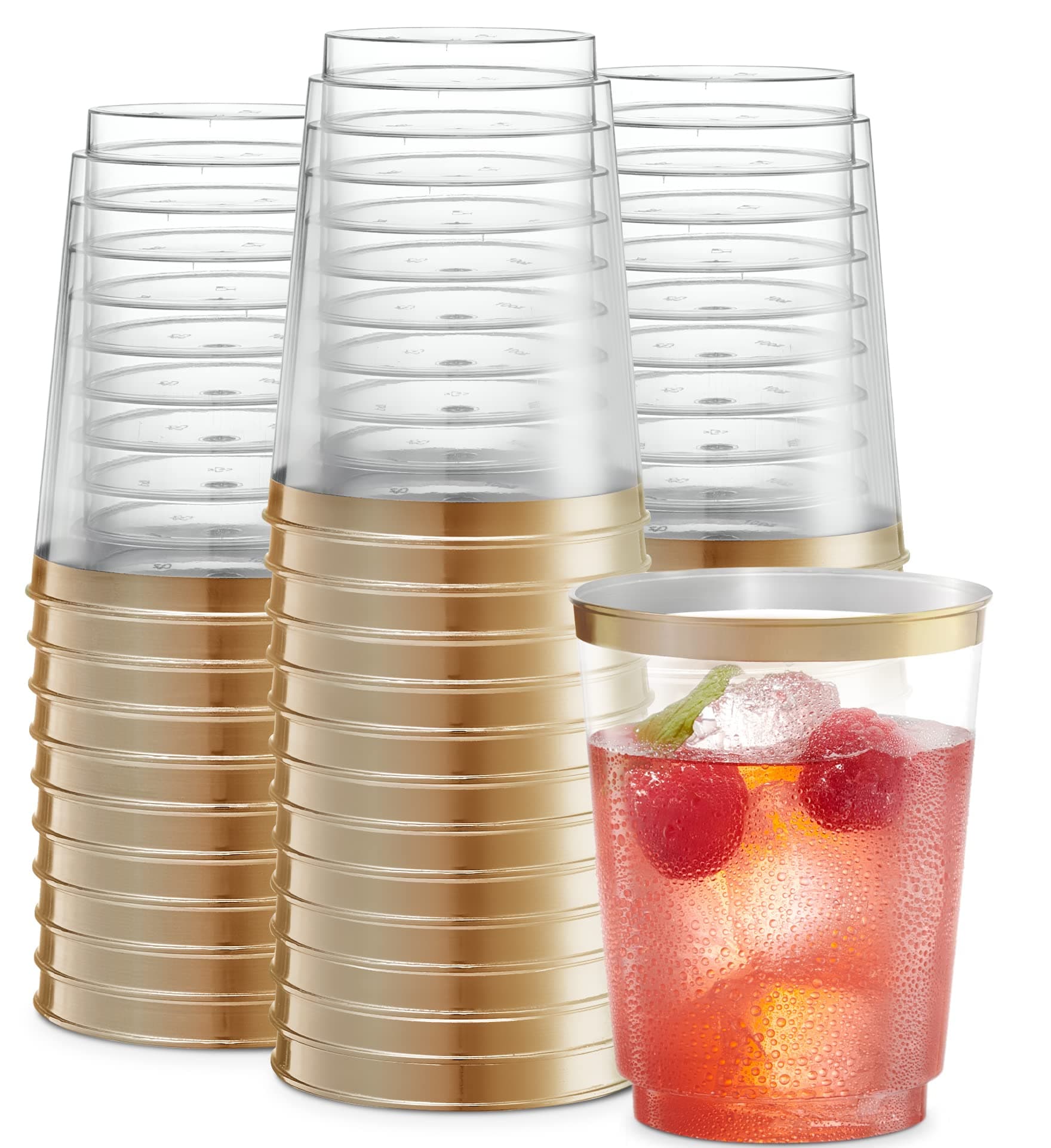 PLASTICPRO Disposable Plastic Tumblers (Gold Rim, 50) Gold Rim 50