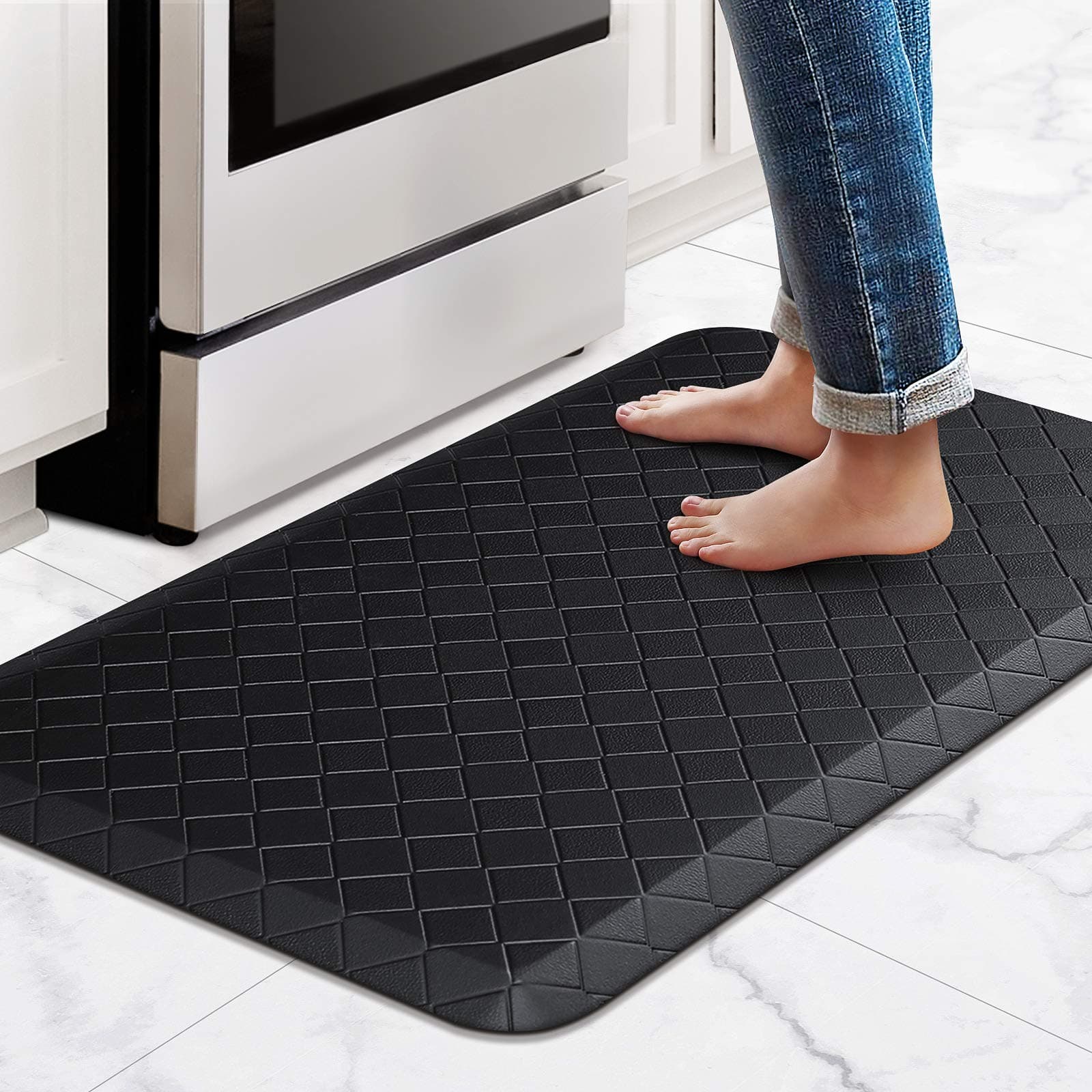 HappyTrends Floor Mat Cushioned Anti-Fatigue ,17.3"x28",Thick Waterproof Non-Slip Mats and Rugs Heavy Duty Ergonomic Comfort Rug for Kitchen,Floor,Office,Sink,Laundry,Black Black 28"L x 17.3"W x 0.5"Th