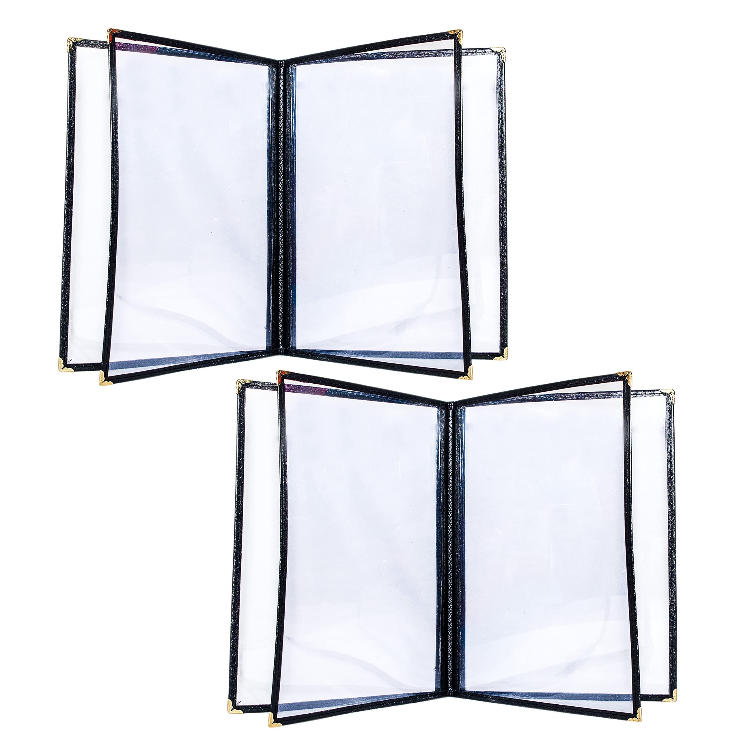 Restaurant Menu Covers 8.5 x 11 Inch, 4-Page 8-View Waterproof & Clear Plastic Menu Holders for Bars, Cafes – Fits A4 Size Paper (2 Pack) 4 Pages/8 Views-8.5"x11" 2 Pack Black