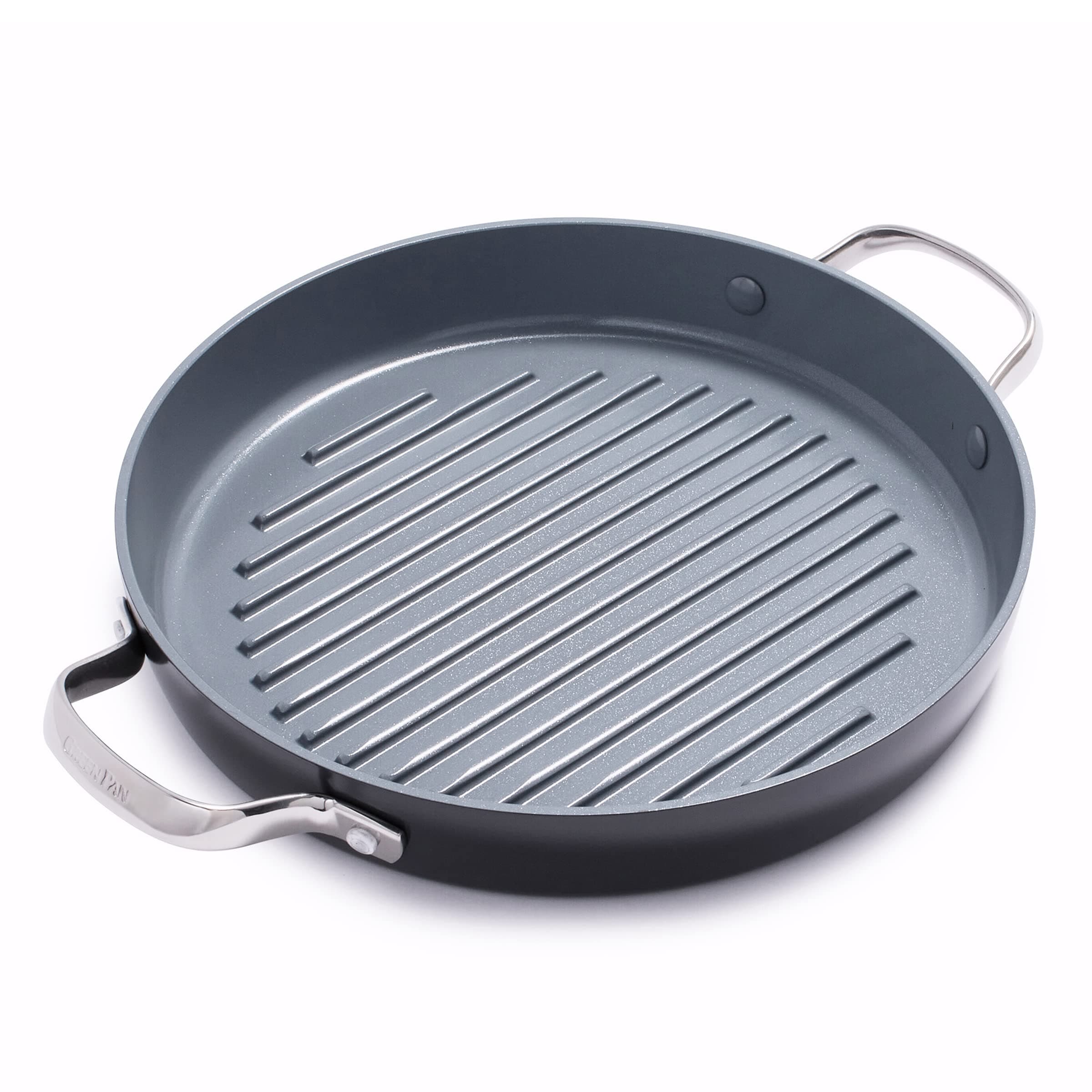 GreenPan Valencia Pro Hard Anodized Healthy Ceramic Nonstick 11" Grill Pan, PFAS-Free, Induction, Dishwasher Safe, Oven Safe, Gray 11" Grill Pan Gray