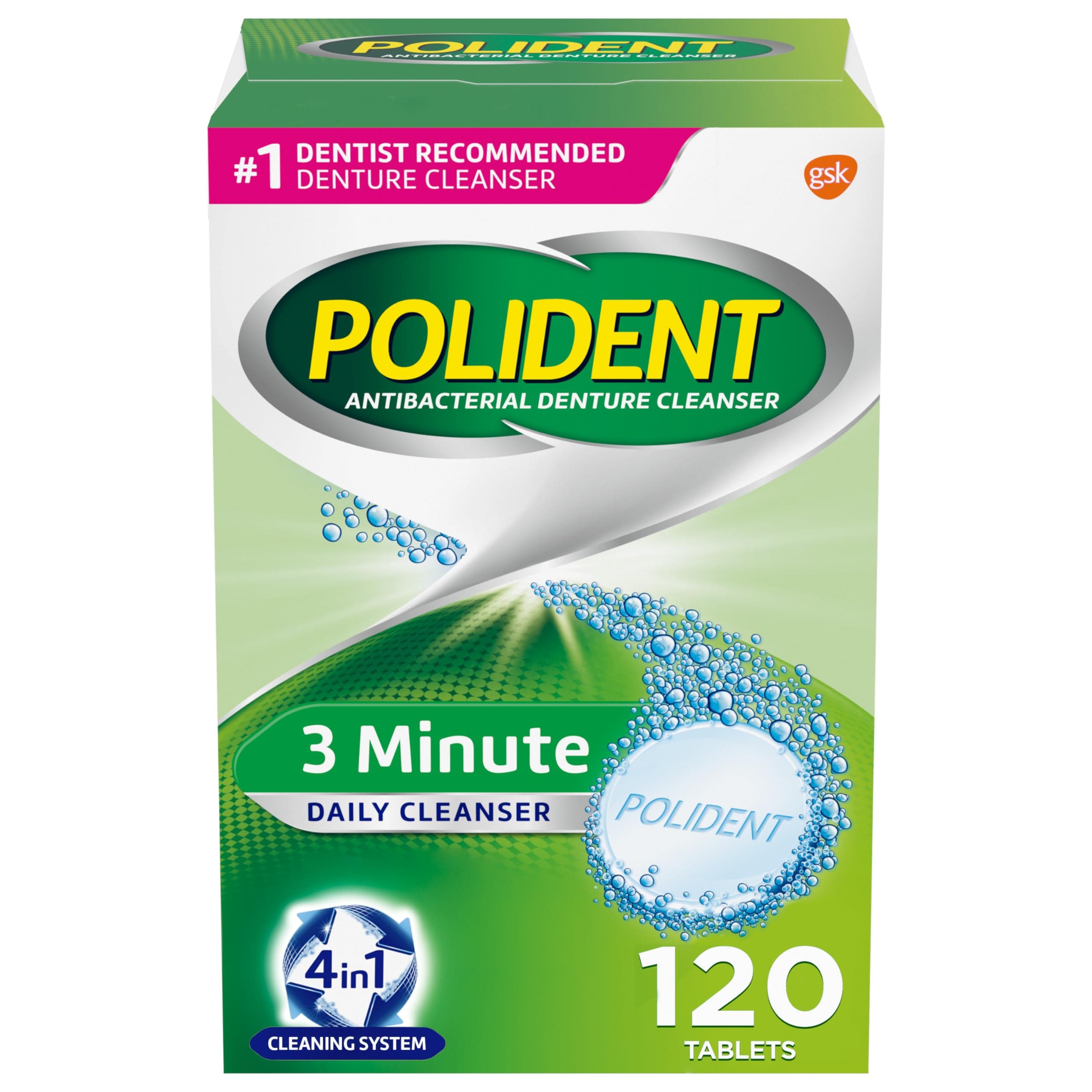 Polident 3 Minute Denture Cleanser Tablets - 120 Count 120 Count (Pack of 1) Tablets