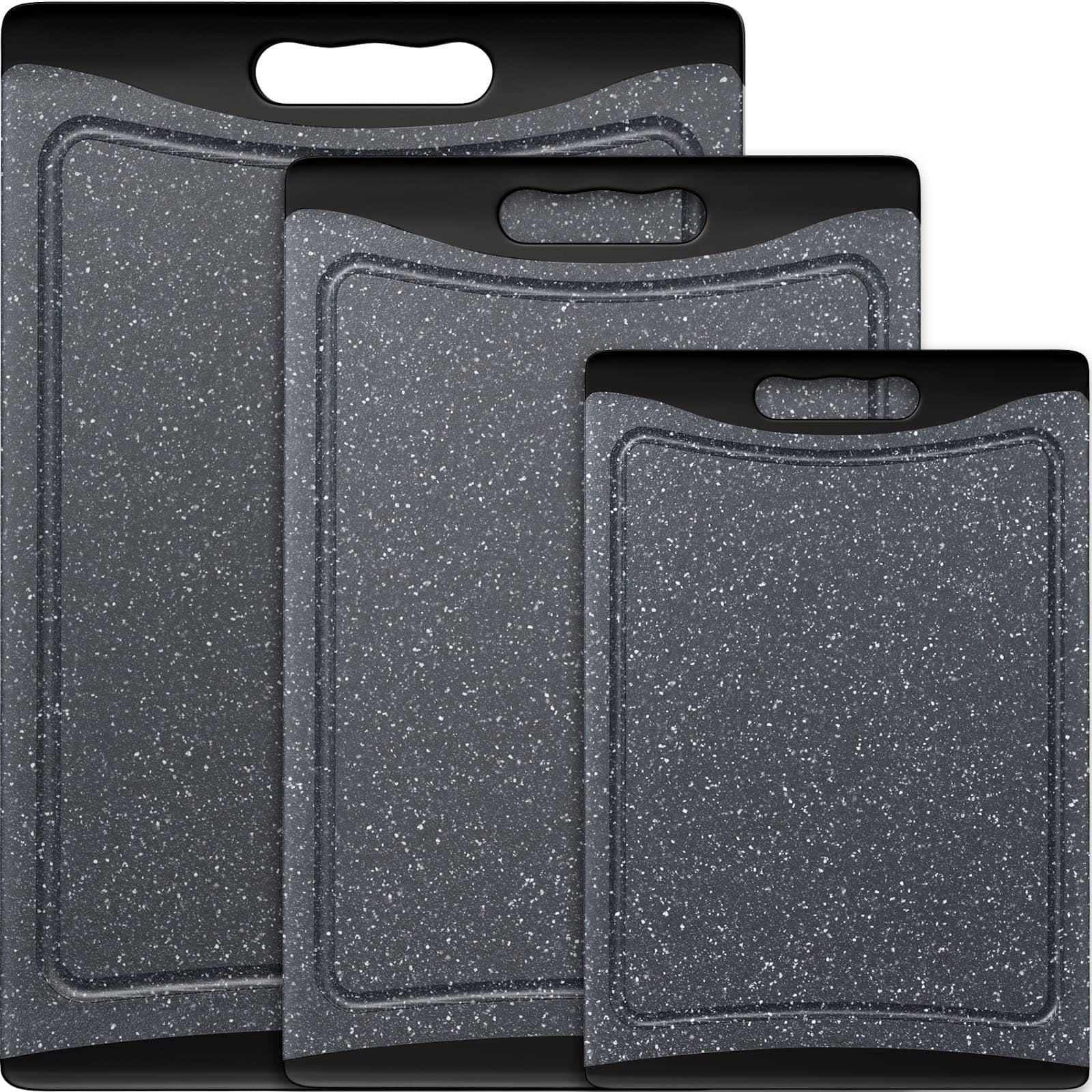 Extra Large Cutting Boards, Plastic Cutting Boards for Kitchen (Set of 3) Cutting Board Set Dishwasher Chopping Board with Juice Grooves Easy-Grip Handles, Dark Grey, Empune Dark Gray