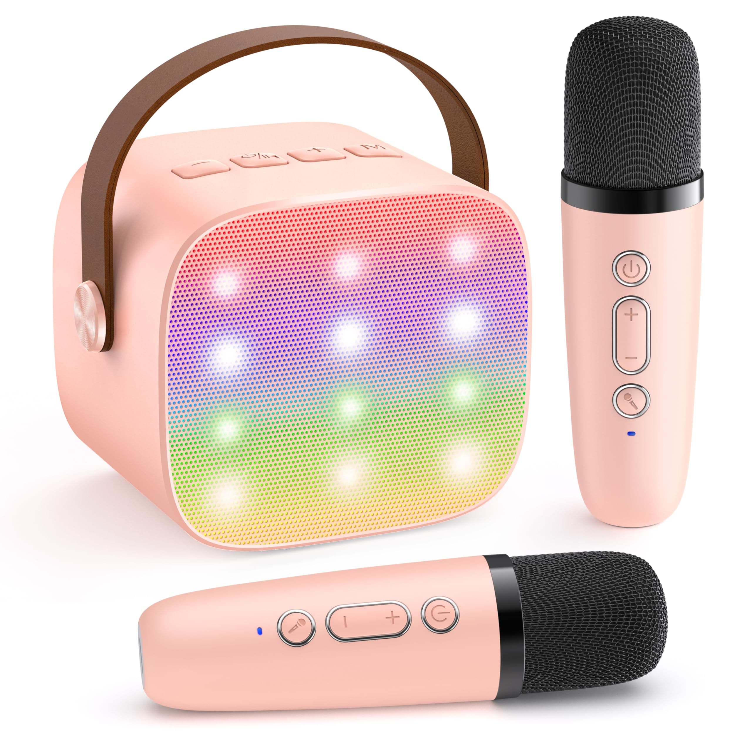 Mini Karaoke Machine for Kids Adults, Bluetooth Speaker with 2 Wireless Microphones, TOP Christmas Birthday Gifts Toys for Girls Ages 3, 4, 5, 6, 7, 8, 9,10,11,12+ Years Old Toddler (Lightpink) P-ink 2 Mic