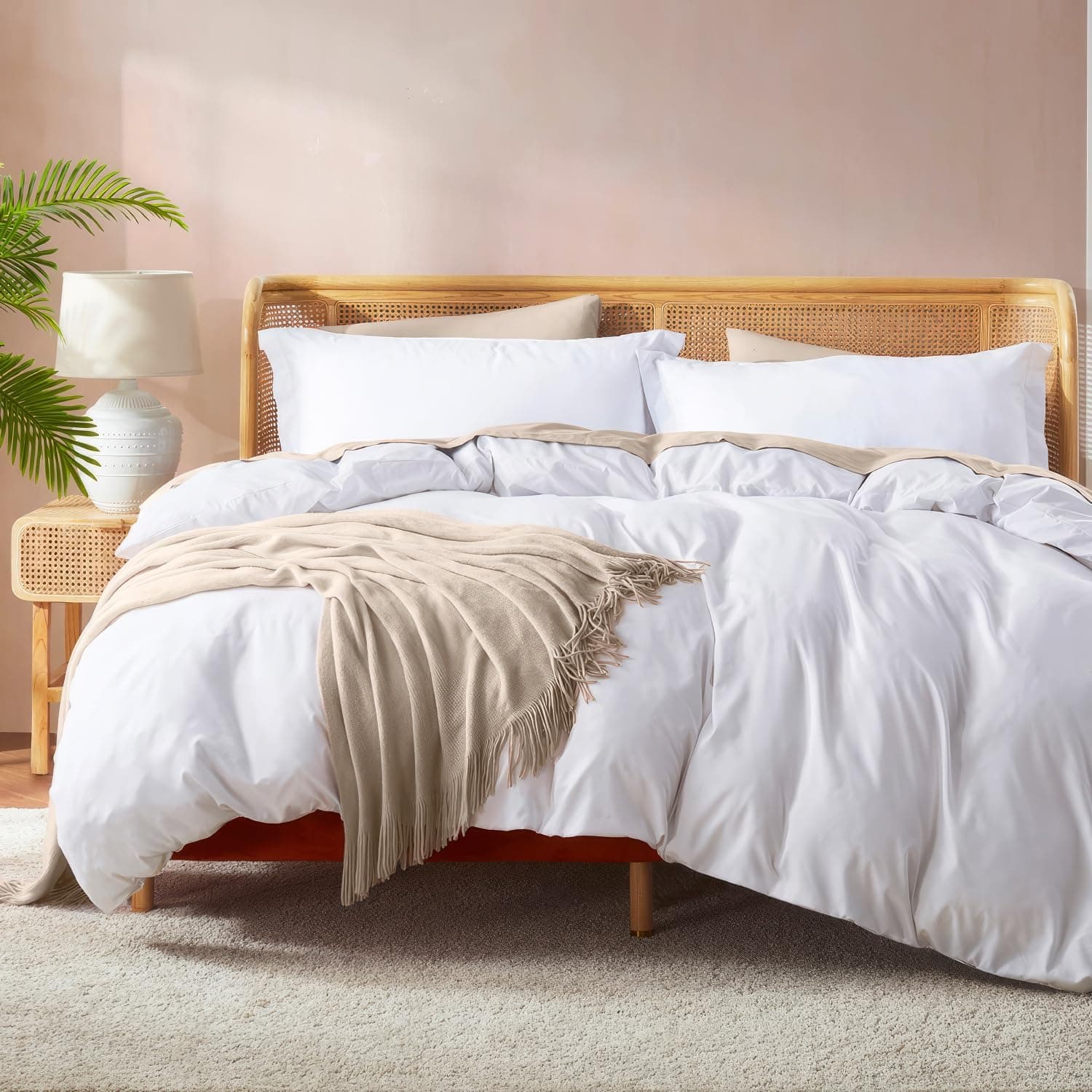 Nestl White Duvet Cover King Size - Soft Double Brushed King Duvet Cover Set, 3 Piece, with Button Closure, 1 Duvet Cover 104x90 inches and 2 Pillow Shams 01 - White King (104" x 90") - Button Closure