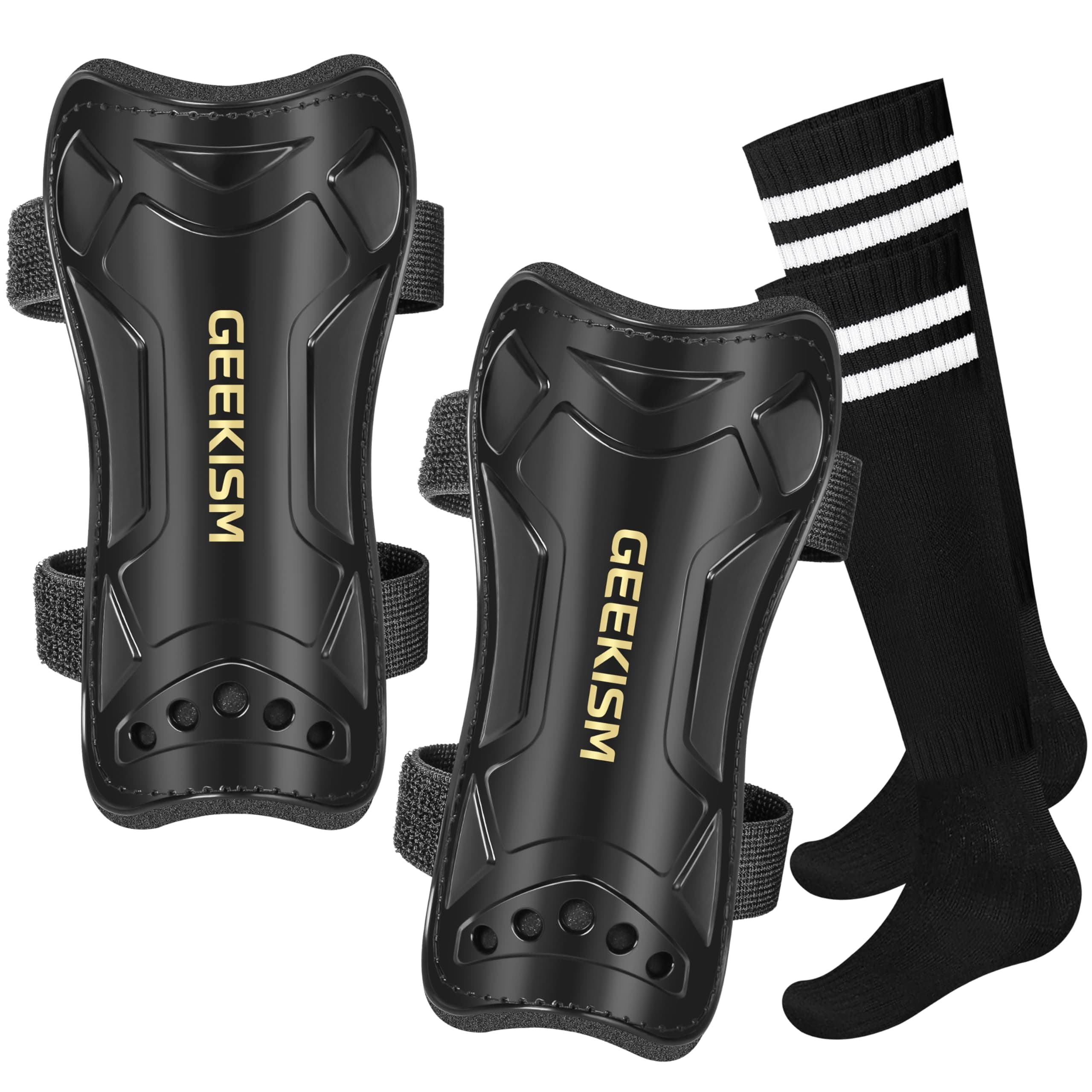 Soccer Shin Guards for Youth Kids Toddler, Protective Soccer Shin Pads & Sleeves Equipment - Football Gear for 3 5 4-6 7-9 10-12 Years Old Children Teens Boys Girls Black 1 Pack Soccer Shin Guards + Socks M 3'10 - 4'8 Tall