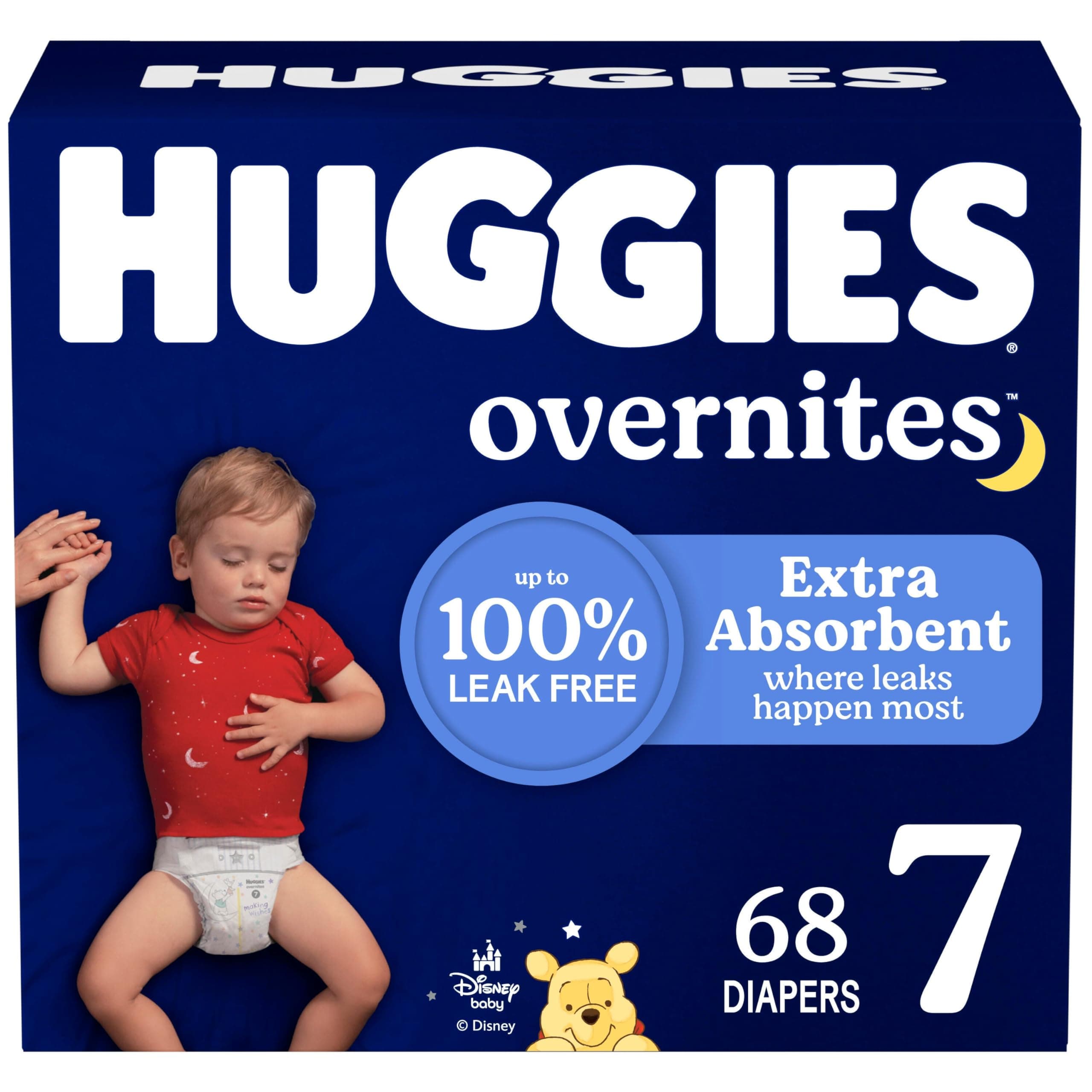 Huggies Size 7 Overnites Baby Diapers: Overnight Diapers, Size 7 (41+ lbs), 68 Ct (2 Packs of 34), Packaging May Vary Size 7 68