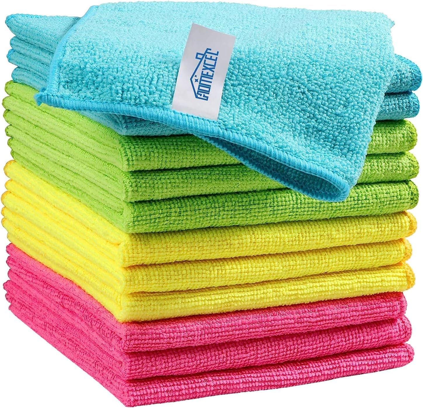 HOMEXCEL Microfiber Cleaning Cloth,12 Pack Cleaning Rags, Cleaning Towels with 4 Color Assorted, 11.5"X11.5"(Green/Blue/Yellow/Pink) Multicolor 12