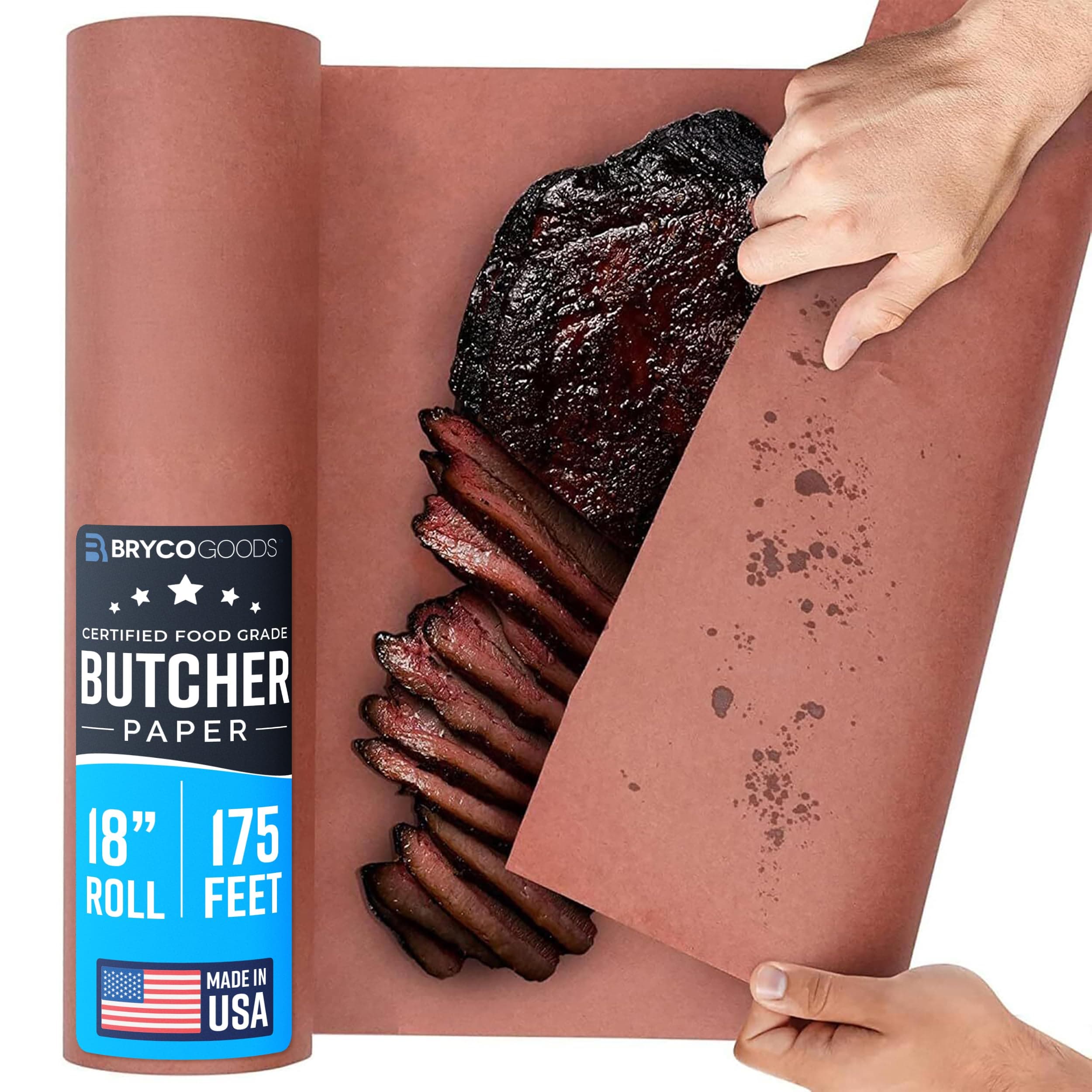 Bryco Goods Pink Butcher Paper Roll 18"x175' (2100 Inch) - USA Made - Food-Grade Peach Butcher Paper for Smoker, BBQ, Grilling, Smoking Meat - Unbleached, Uncoated & Unwaxed 18" x 175' (Most Popular)