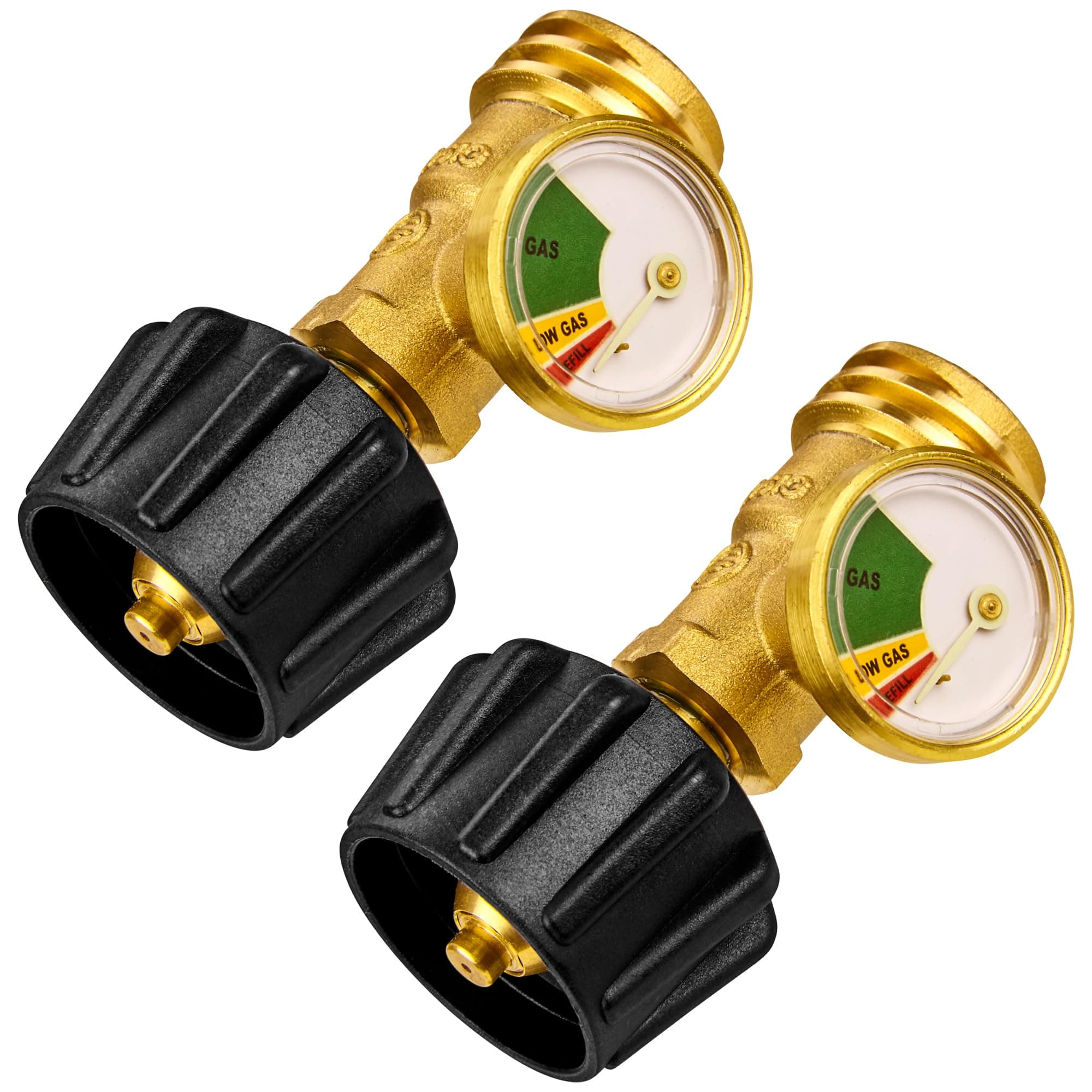Flame King Propane Tank Gauge Level Indicator, Gas Pressure Meter, Color Coded & Glows in The Dark, Universal for All Cylinders, Solid Brass (2-Pack) Propane Tank Gauge (2-pack)