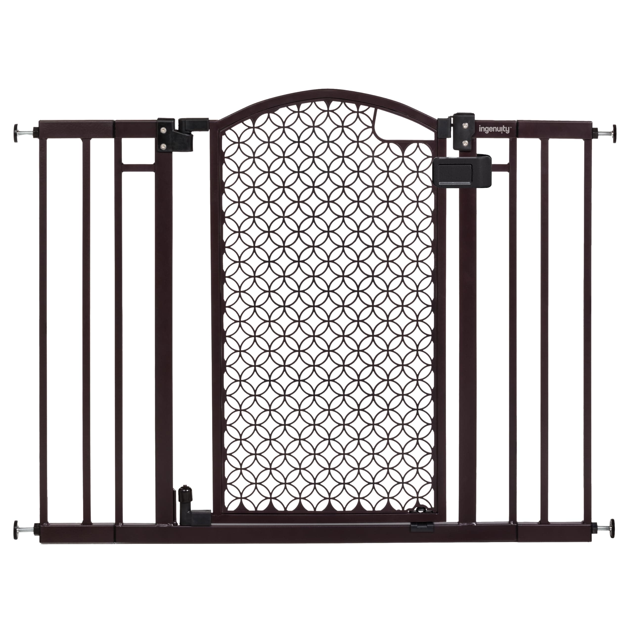 Ingenuity Decorative Panel Tall Baby Gate & Dog Gate, 28"-42" Wide, 30" Tall, Hardware or Pressure Mounted, Install on Top or Bottom of Stairs, Banister, or Doorway - Espresso