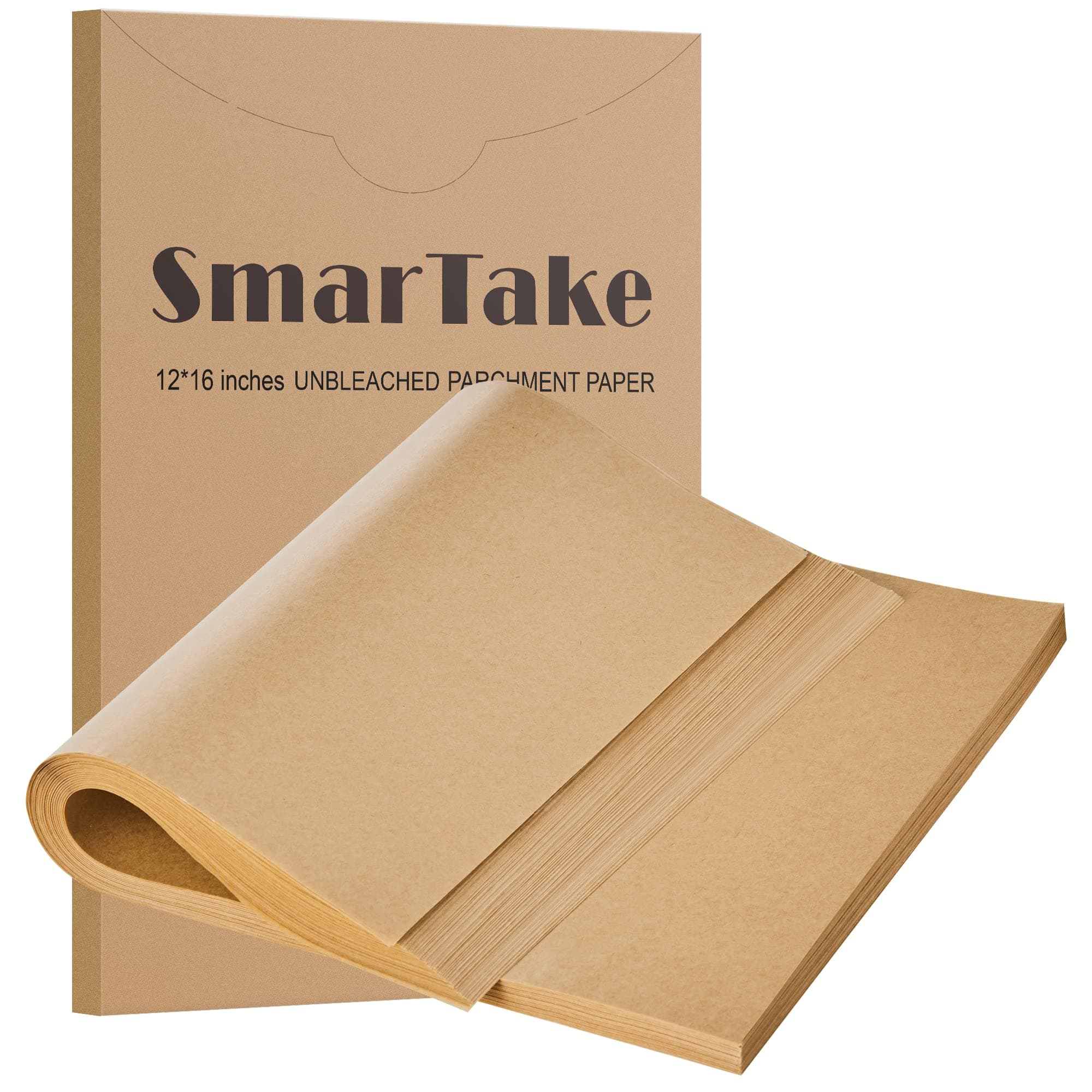 SMARTAKE 200 Pcs Parchment Paper Baking Sheets, 12x16 Inches Non-Stick Precut Baking Parchment, for Baking Grilling Steaming Bread Cup Cake Cookie and More (Unbleached) 12" x 16"