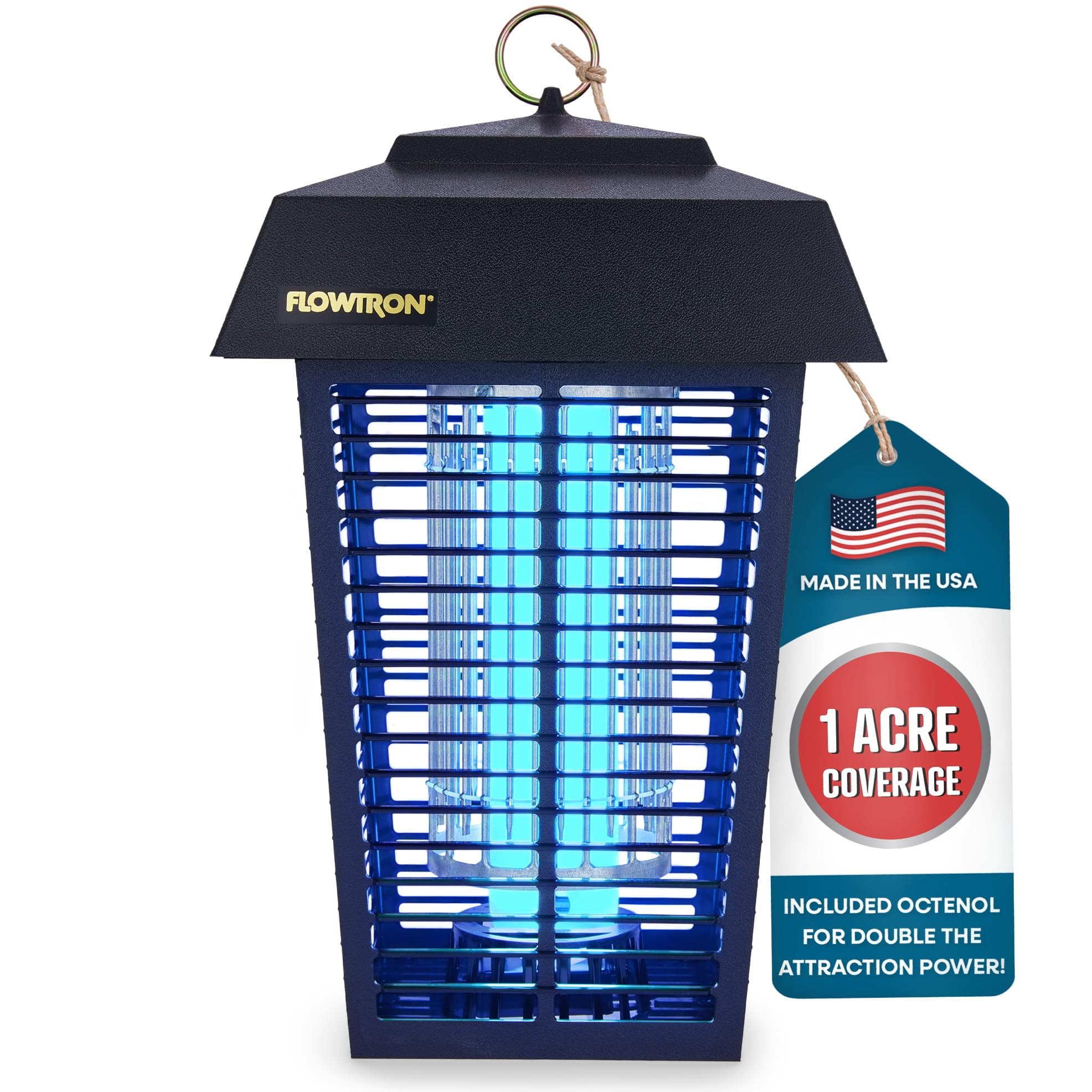 Flowtron Bug Zapper, 1 Acre of Outdoor Coverage with Powerful 40W Bulb & 5600V Instant Killing Grid, Electric Insect, Fly & Mosquito Zapper, Made in The USA Midnight Black
