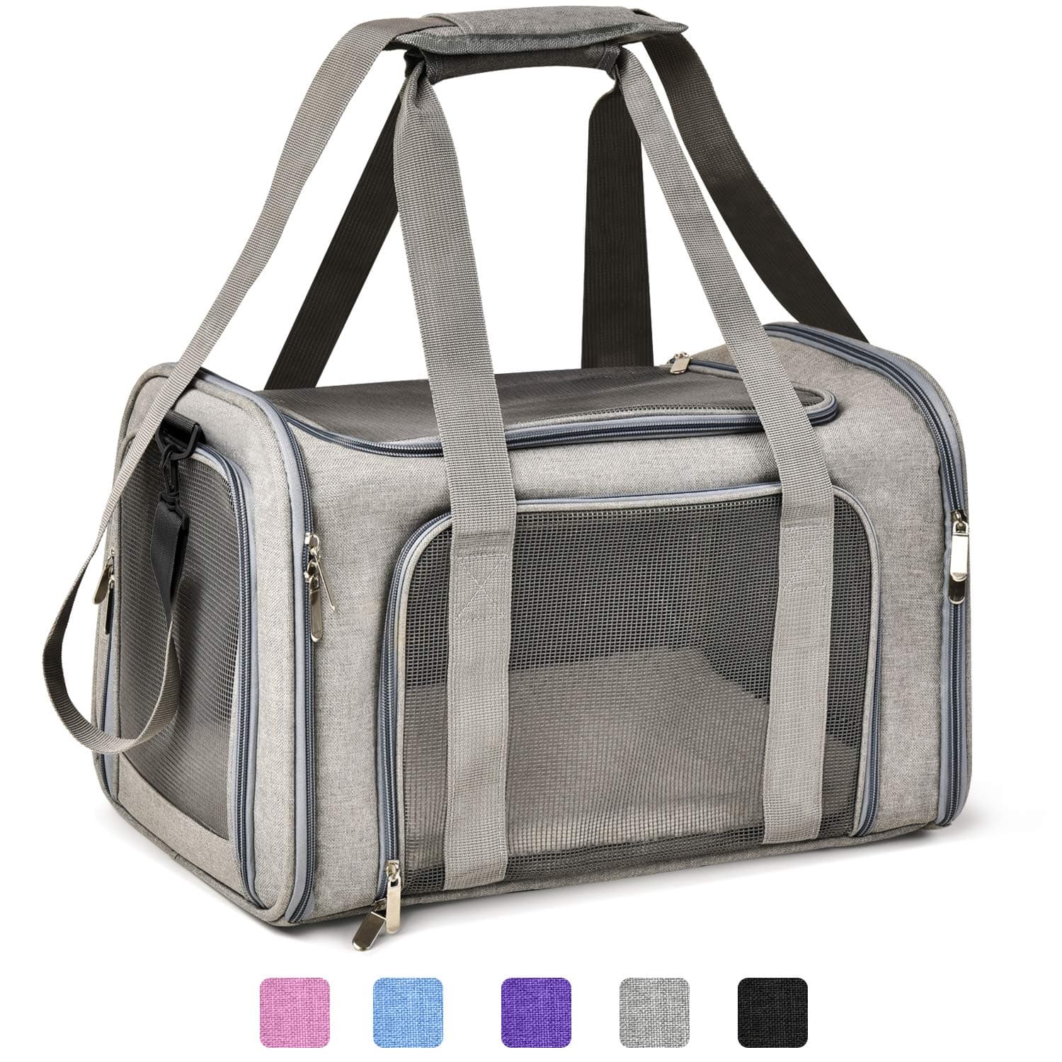 Henkelion Cat Carriers Dog Carrier Pet Carrier For Small / Medium Cats Dogs Puppies (Up To 15lbs), TSA Airline Approved Small Dog Carrier Soft Sided, Collapsible Waterproof Travel Puppy Carrier - Grey 17.0"L x 11.0"W x 11.0"H Grey
