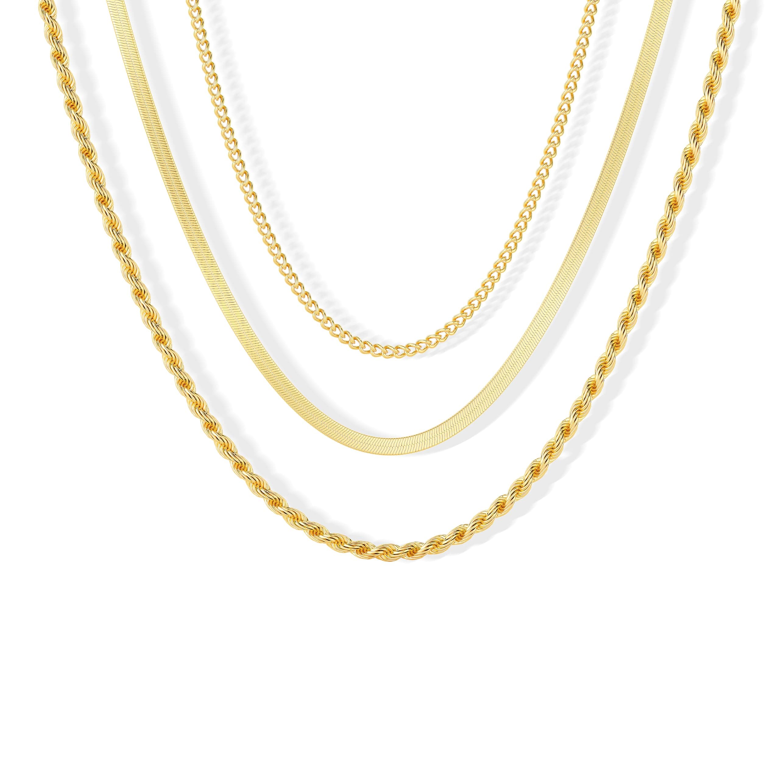 Freekiss Herringbone Necklace for Women,Dainty Gold Necklace,14k Gold Plated Snake,Gold Chain Choker Necklaces,Simple Gold Layered Necklaces,Gold Jewelry Gift for Women Gold 3Snake+Rope+Cuban