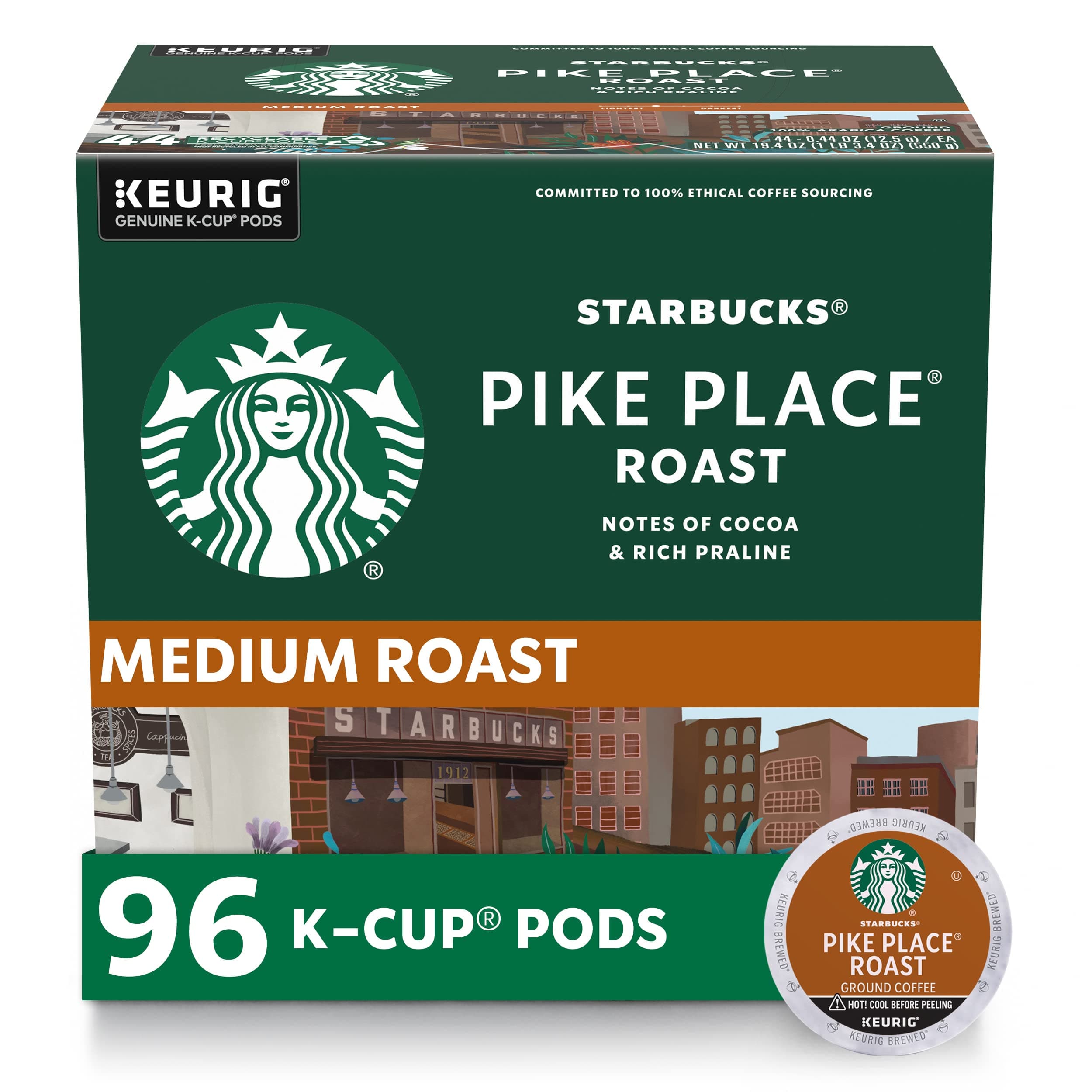 Starbucks K-Cup Coffee Pods, Medium Roast Coffee, Pike Place Roast for Keurig Brewers, 100% Arabica, 4 boxes (96 pods total) Pike Place 24 Count (Pack of 4)