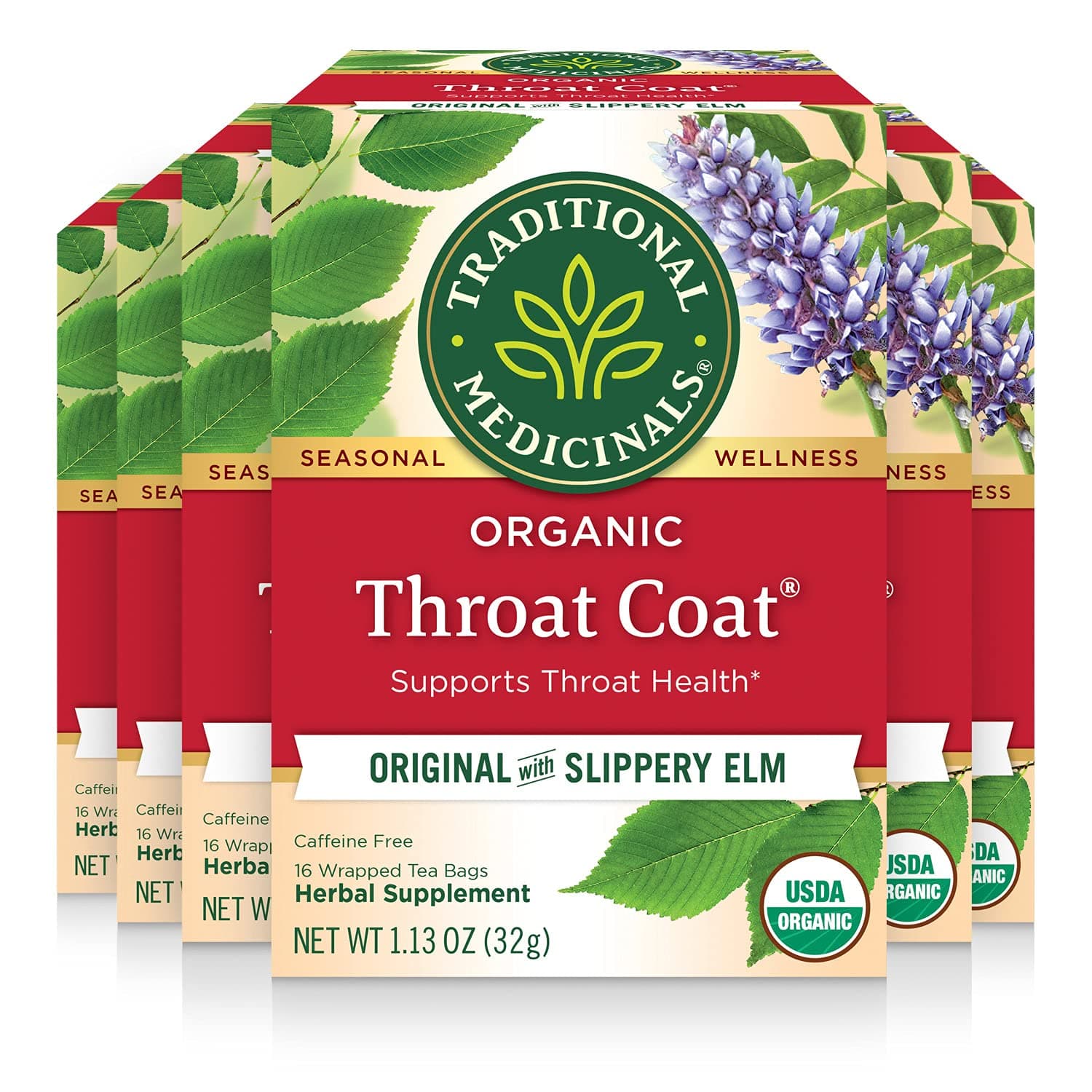 Traditional Medicinals Traditional Medicinals Tea, Organic Throat Coat, Supports Throat Health, 96 Tea Bags (6 Pack) Original 96 Count (Pack of 6)