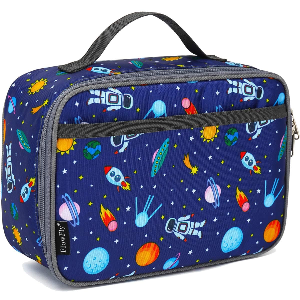 FlowFly Kids Lunch box Insulated Soft Bag Mini Cooler Back to School Thermal Meal Tote Kit for Girls, Boys, Astronaut Multicolor