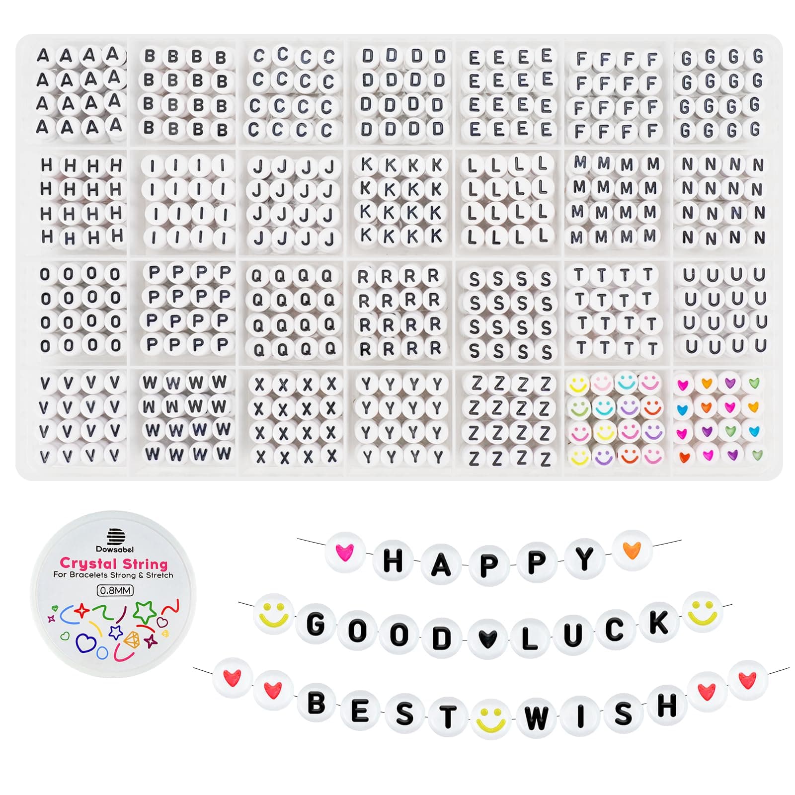 Dowsabel 1400 Pcs Letter Beads, 4x7mm Round Alphabet Beads for Bracelets in 28 Grid Box for Jewelry Making Friendship Bracelet Kit with 1 Roll Crystal String, Gift for Girls Ages 6-13