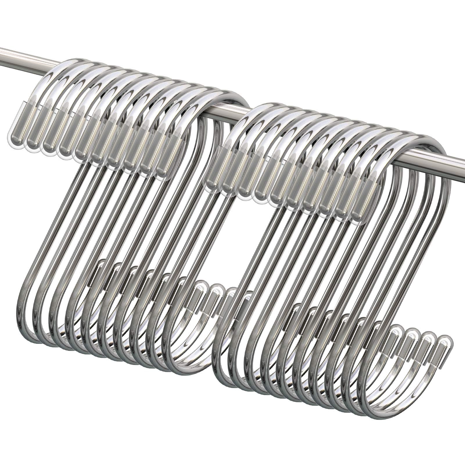Myfolrena 20 Pack S Hooks for Hanging, 3.4 Inch Metal S Shaped Hook Heavy Duty Hanging Hooks for Pots, Pans, Plants, Bags, Cups, Clothes (Silver)
