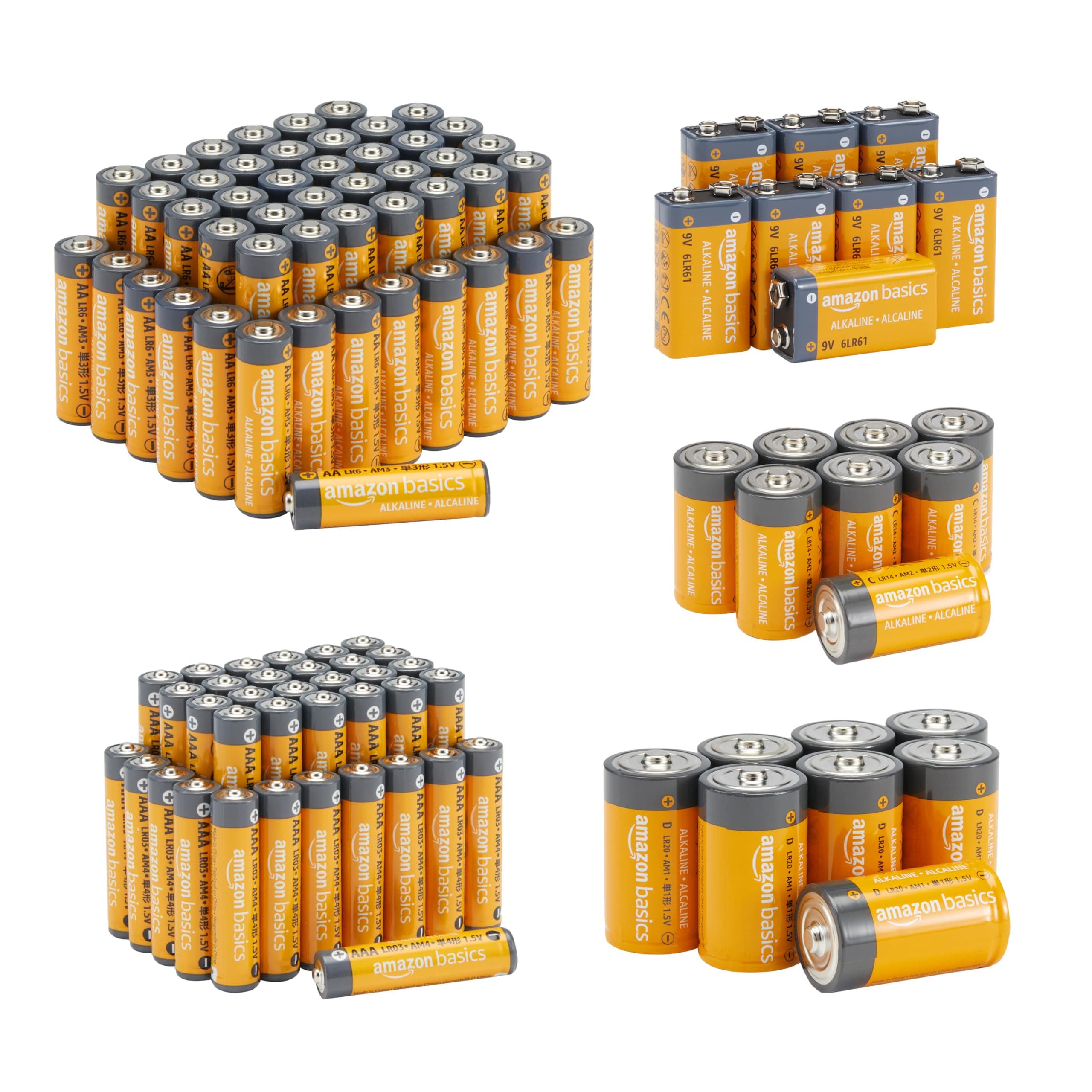 Amazon Basics 108 Count Alkaline Battery Super Value Pack - 48 AA + 36 AAA + 8 C + 8 D + 8 9Volt 108 Count (Pack of 1)