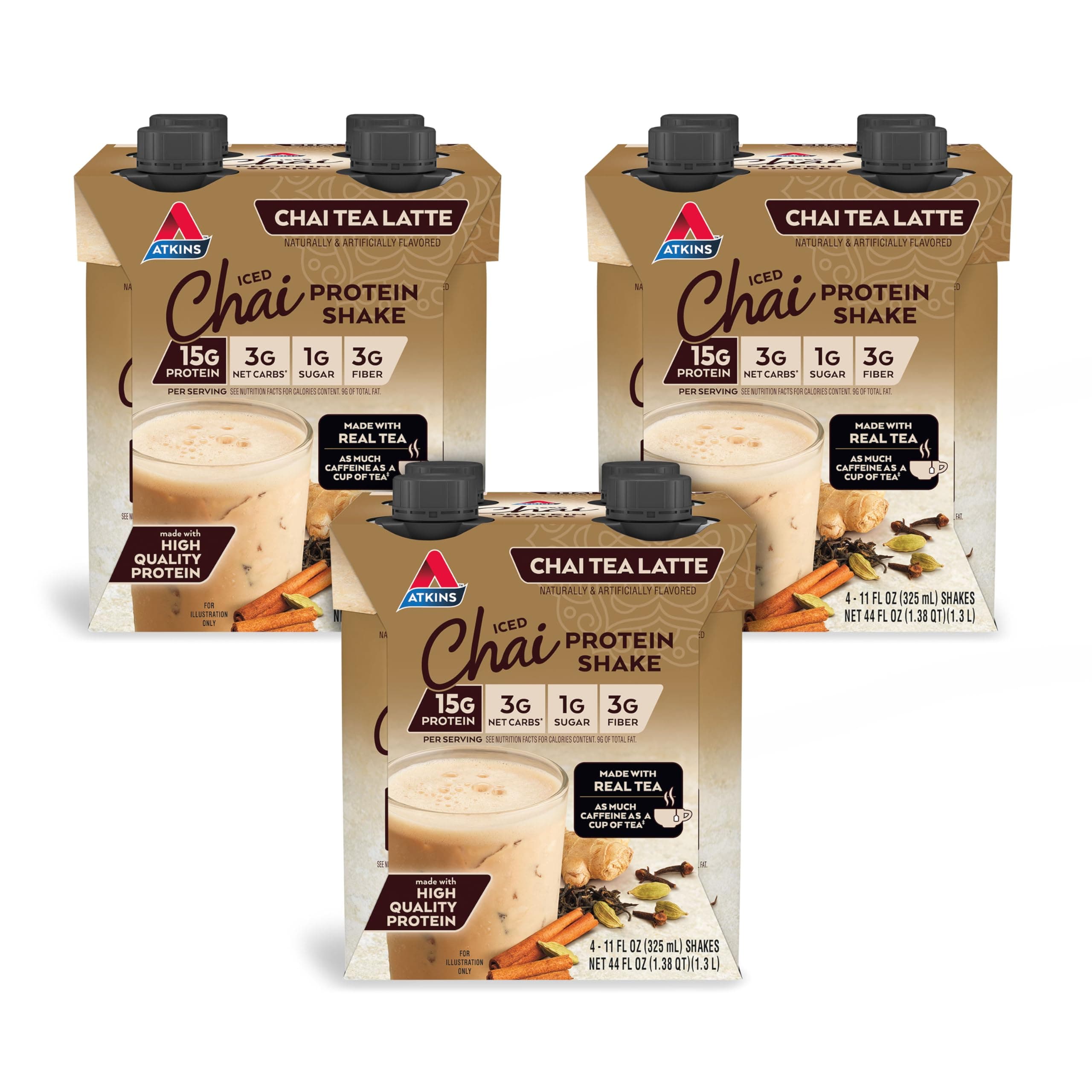 Chai Tea Latte Flavored Protein Shake, High Protein Shake, Low Glycemic, Low Carb, Low Sugar, Keto Friendly, Gluten Free, 12 count (3 sets of 4) Chai Tea Latte 11 Fl Oz (Pack of 12)