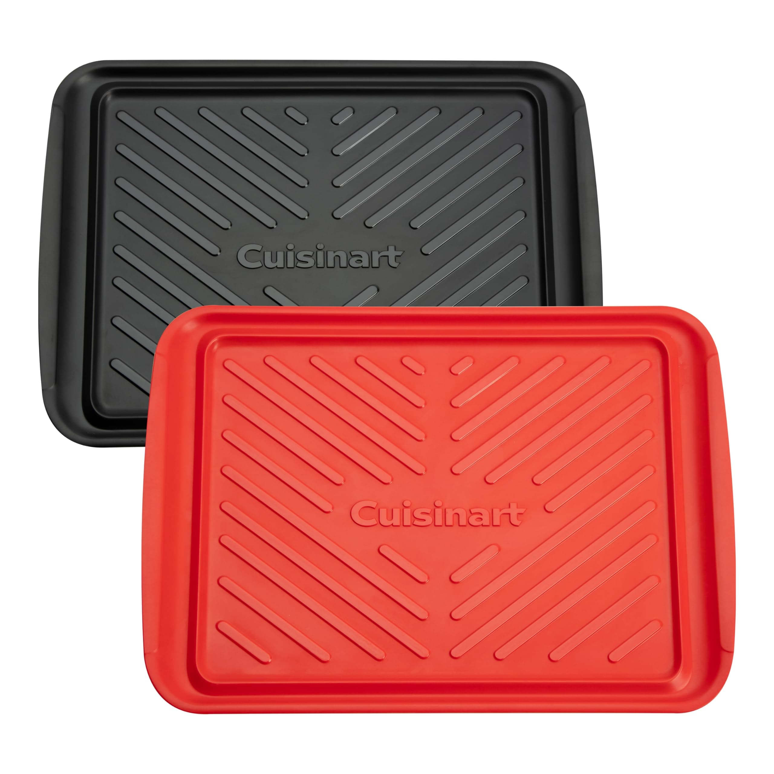 Cuisinart Grilling Prep & Serve Trays, 17x10.5 inch BBQ Tray Safe for Food Handling, 2 Dishwasher Safe Nesting Trays Black & Red, Perfect Grilling Accessories for Cooked & Raw Meat, Fits 6 Burgers Medium - 17" x 10.5"