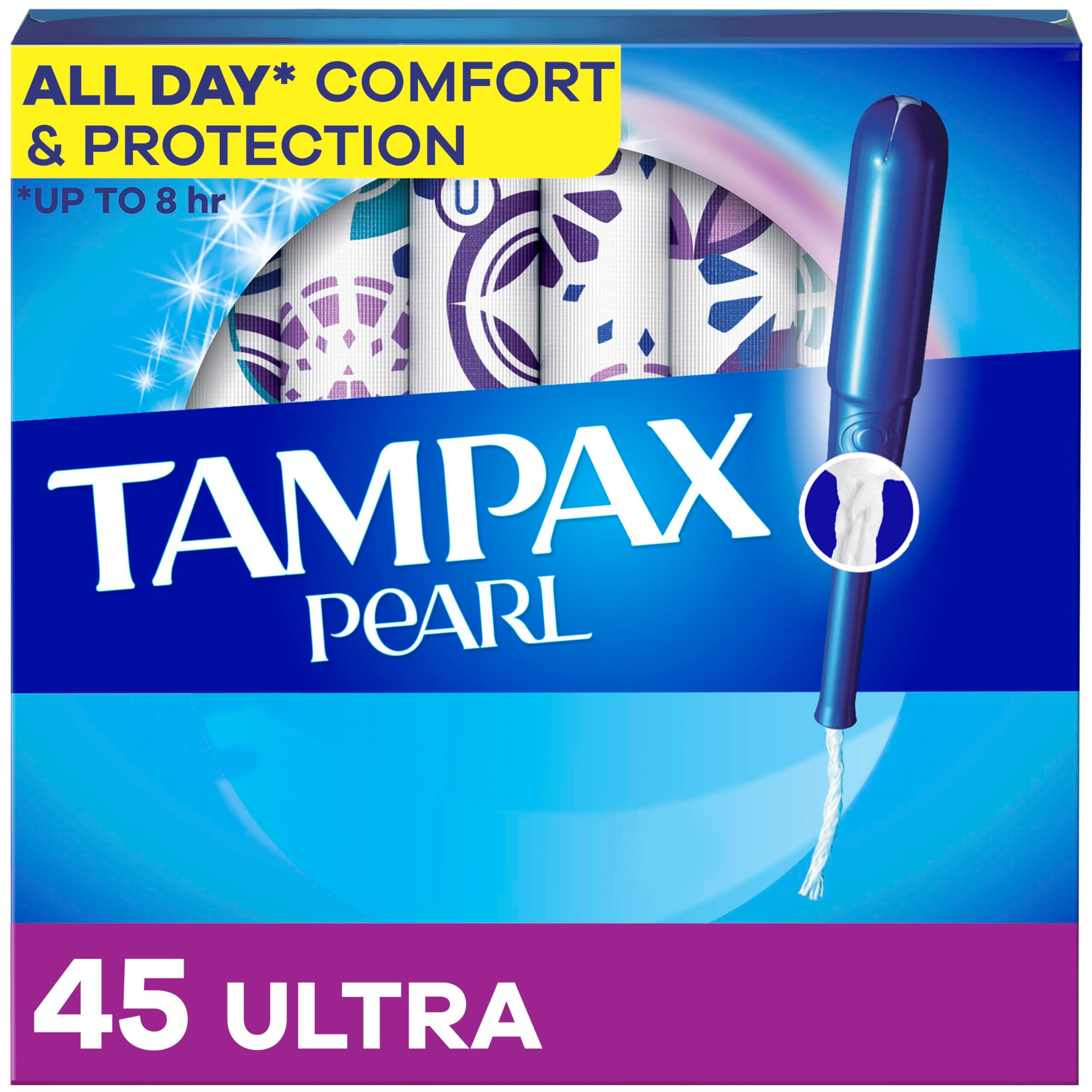 Tampax Pearl Tampons for Women, with LeakGuard Braid, Ultra Absorbency, Unscented, 45 Count