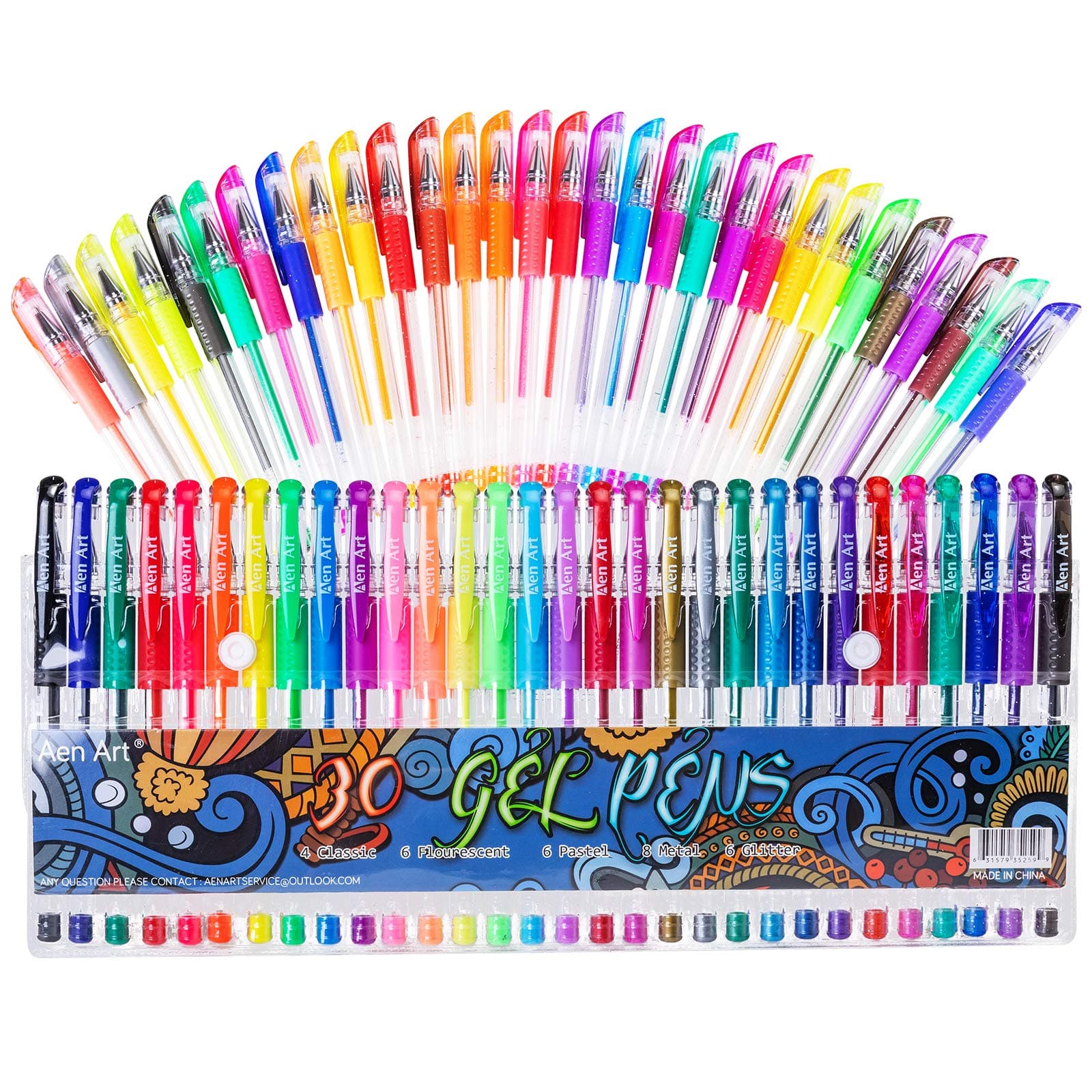 Gel Pens for Adult Coloring Books, 30 Colors Fine Point Gel Marker Pen with 40% More Ink for Drawing, Bullet Journaling, School Craft Supplies 30 Multicolor