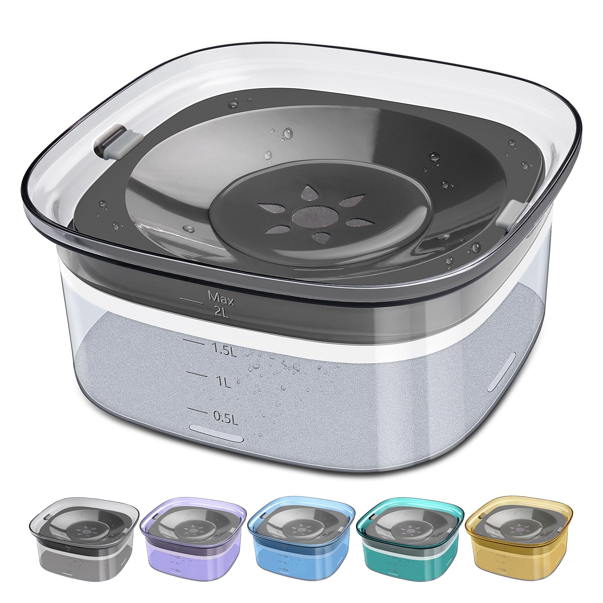 UPSKY 70oz Dog Water Bowl 2L No Spill Dog Bowls Large Capacity Spill Proof Slow Water Feeder, No Splash Dog Bowl Pet Water Dispenser Vehicle Carried Travel Slow Drinking Bowls for Messy Drinkers, Cats 2L Grey