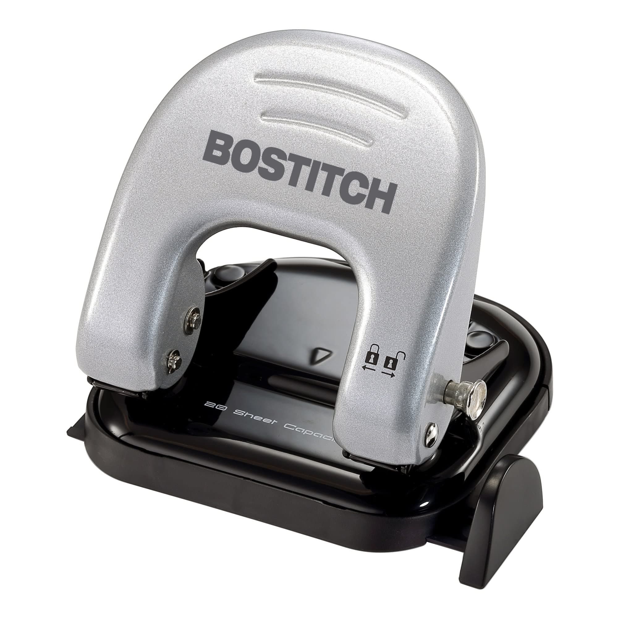 Bostitch Office EZ Squeeze Reduced Effort 2-Hole Punch, 2 Sheets, Locking Handle, Silver (231) 20 Sheets