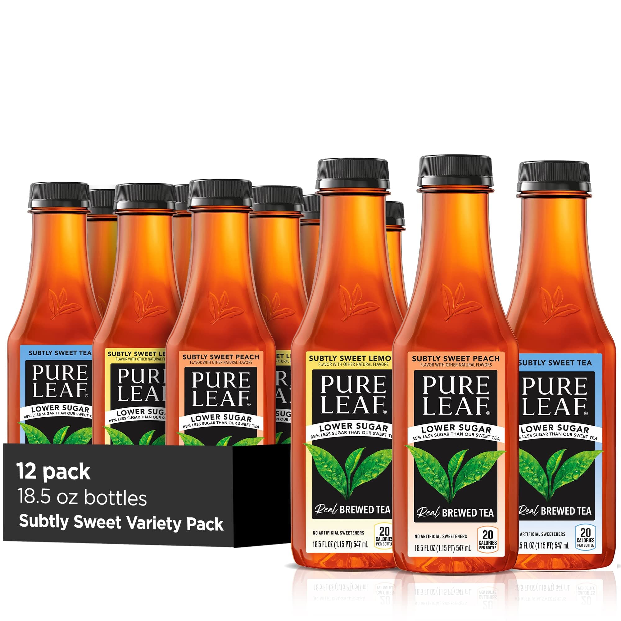 Pure Leaf Iced Tea, Subtly Sweet 3Fl Variety Pack, Lower Sugar, 18.5 Ounce Bottles (Pack of 12) 3 Flavor Variety Pack 18.5 Fl Oz (Pack of 12)