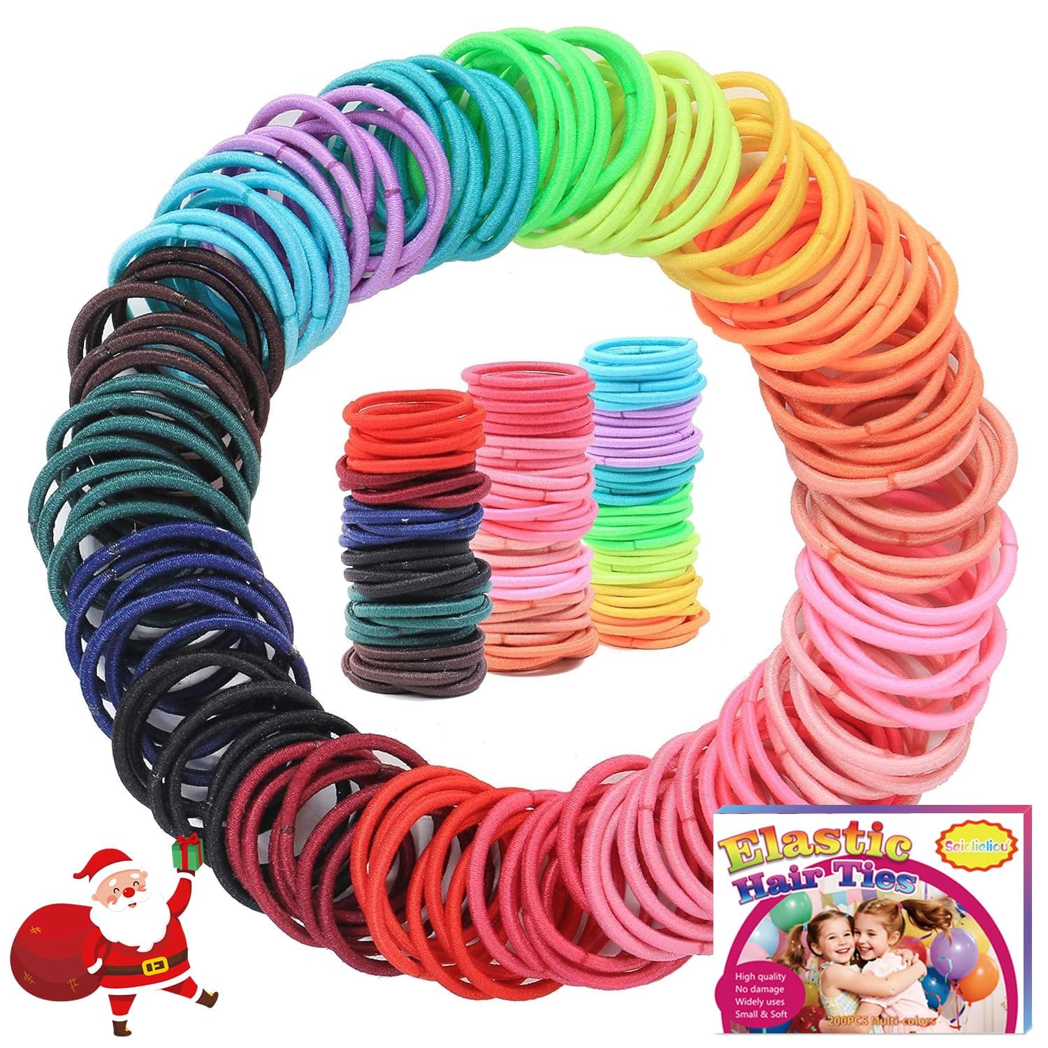 200PCS Elastic Hair Ties for Thin Hair, Small Ponytail Holders for Kids Baby Toddler, Multicolor, Mini No Crease Hair Accessories for Girls, Chirstmas Gifts 200P-Multi-color