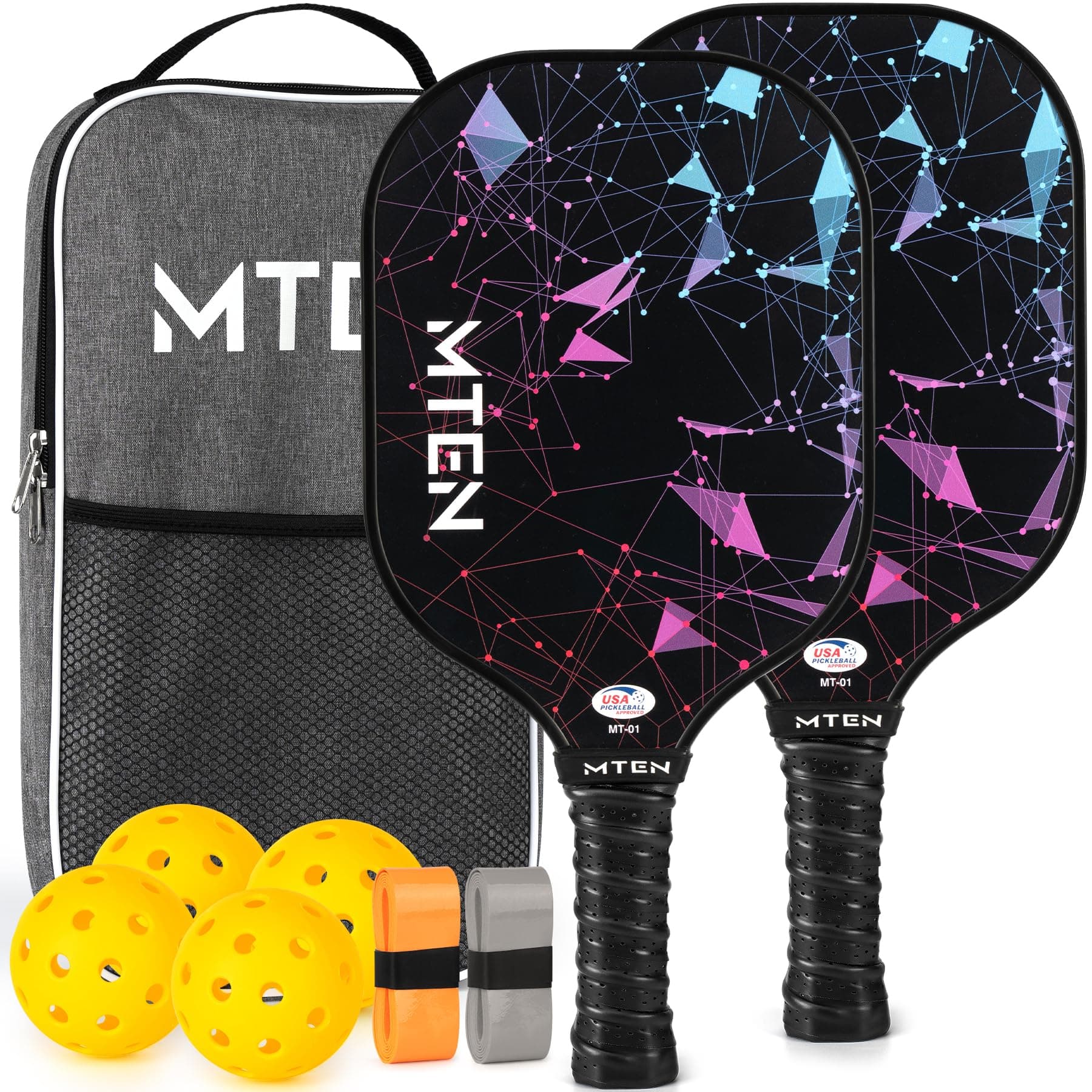 Pickleball Paddles, USAPA Approved Fiberglass Surface Pickleball Set with Pickleball Rackets, Pickleball Paddles Set âfor Men Women Black*2