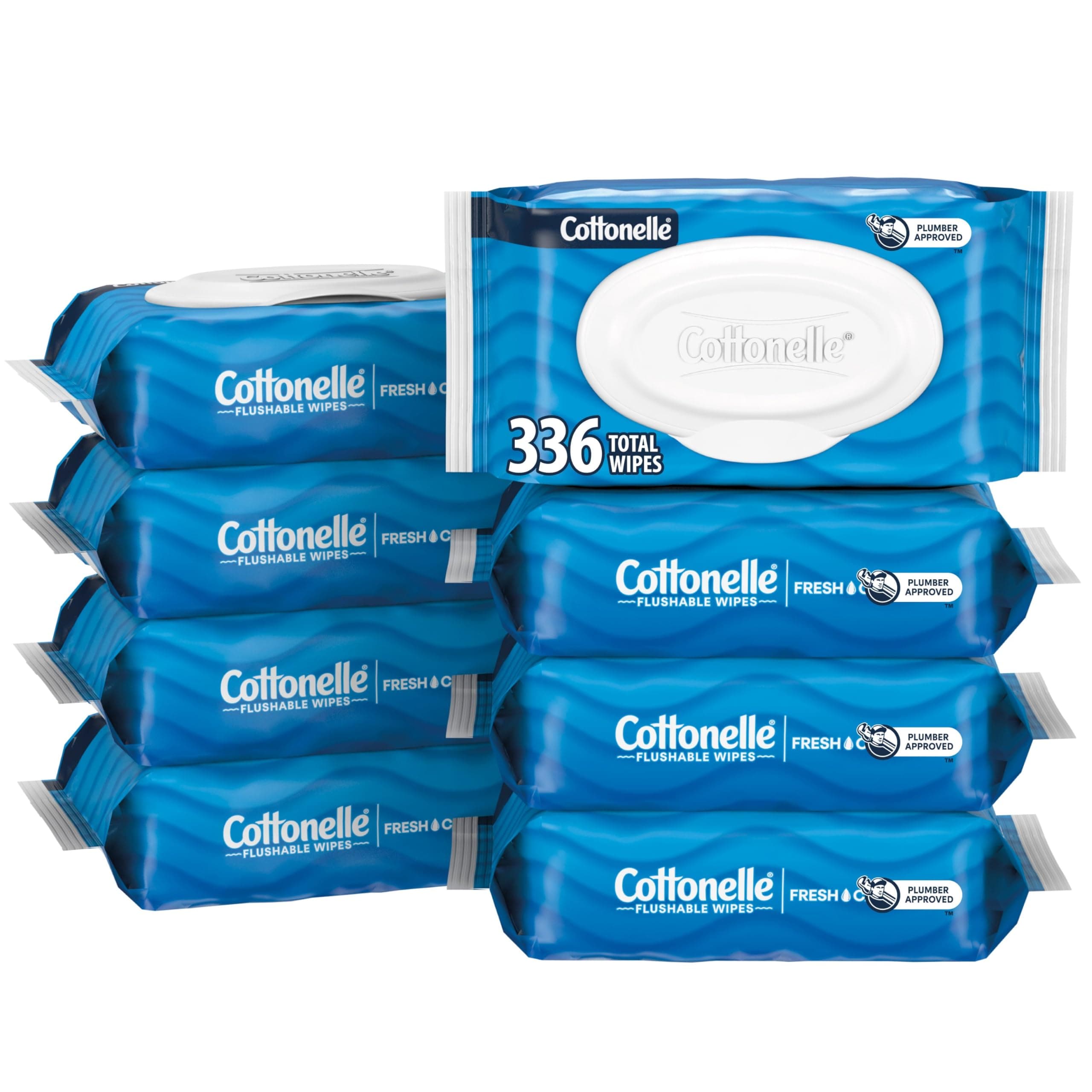 Cottonelle Fresh Feel Flushable Wet Wipes, Adult Wet Wipes, 8 Flip-Top Packs, 42 Wipes Per Pack (336 Total Wipes), Packaging May Vary 42 Count (Pack of 8)