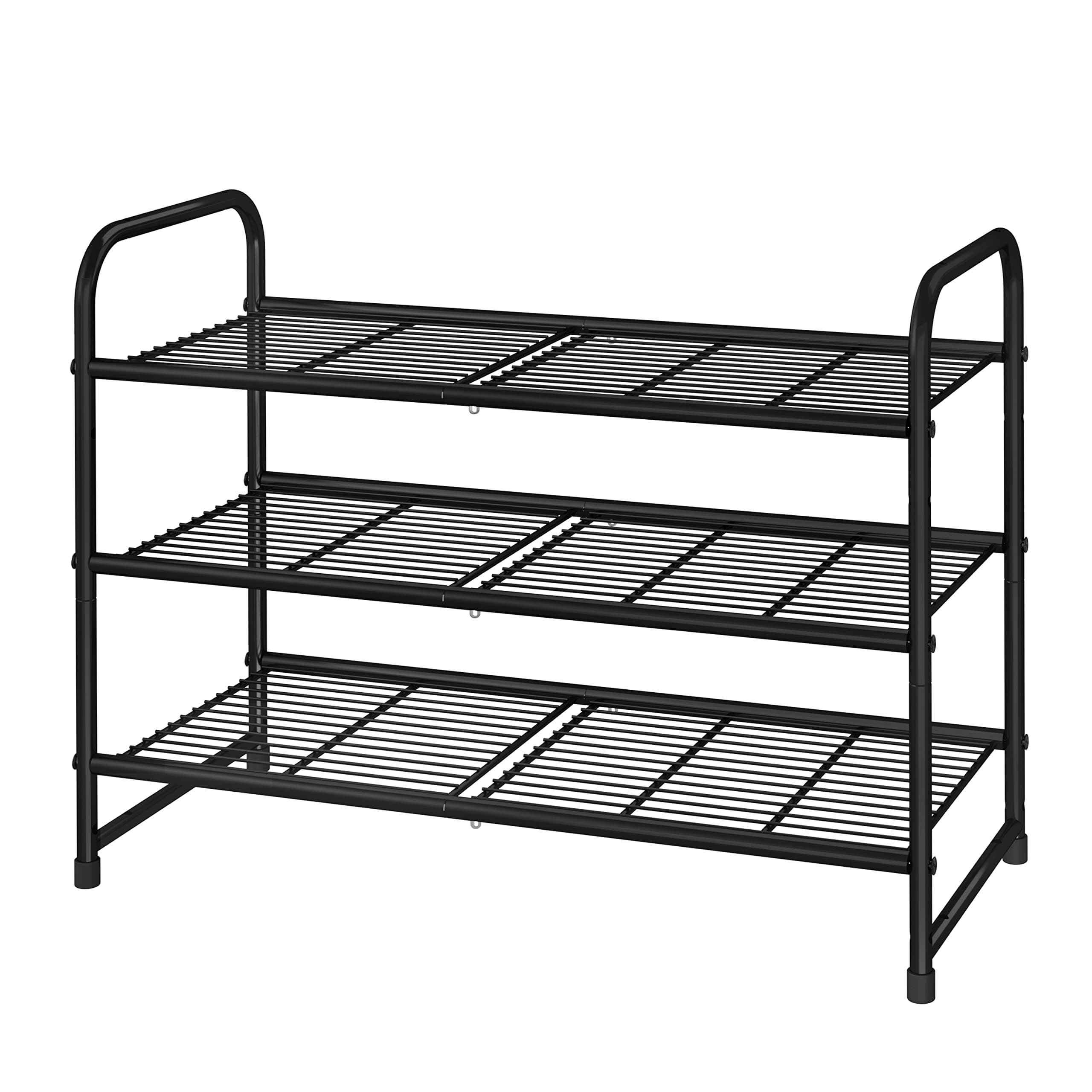 Simple Trending 3-Tier Stackable Shoe Rack, Expandable & Adjustable Shoe Shelf Storage Organizer, Wire Grid, Black Black 11.5"D x 26.8"W x 19"H
