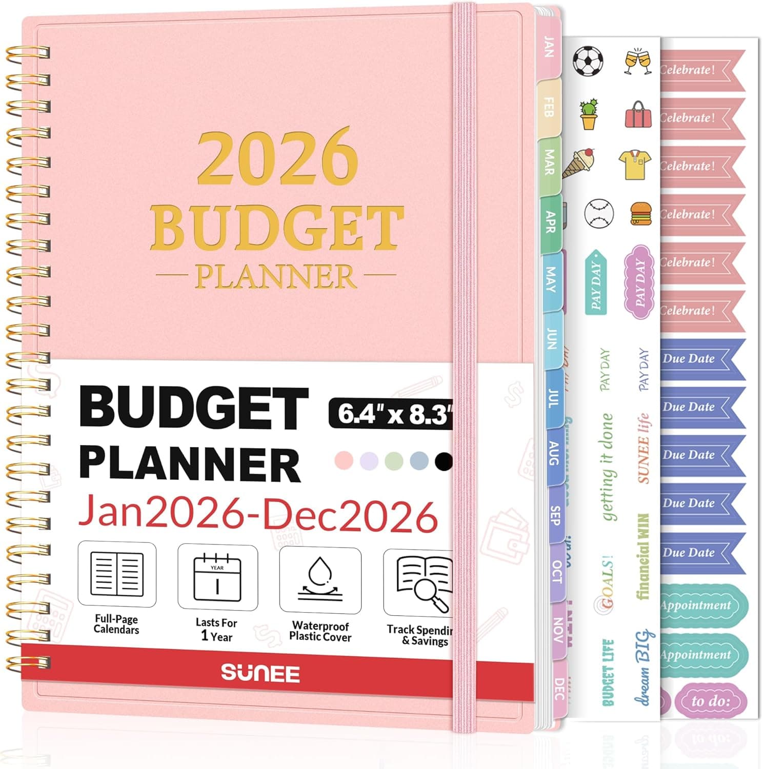 2026 Budget Planner - Monthly Budget Book from JAN 2026 - DEC 2026 with Expense Tracker Notebook, A5 Size (6.4" x 8.3") Bill Organizer & Finance Planner Account Book to Manage Your Finances, Pink Pink 6.4" x 8.3"