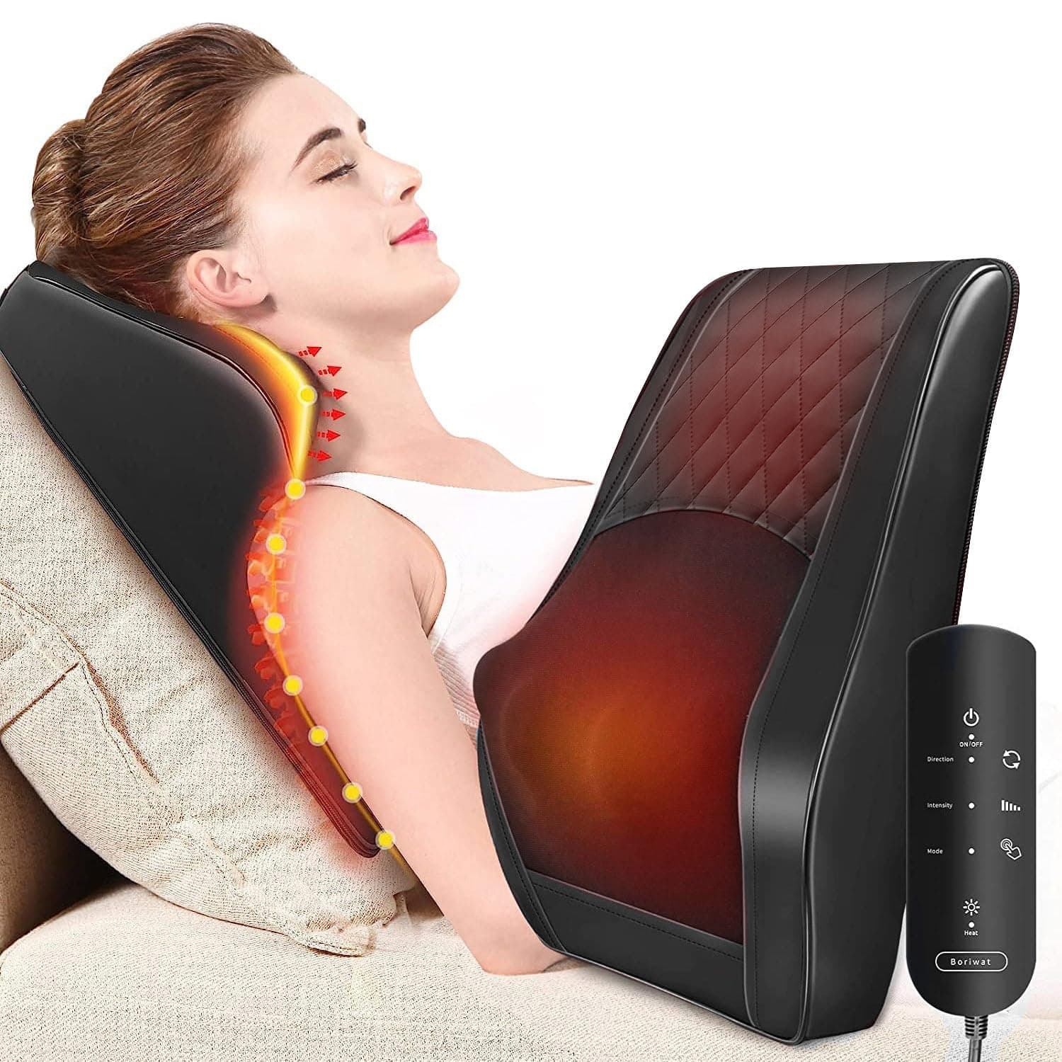 Boriwat Back Massager with Heat, 3D Kneading Massage Pillow for Back, Neck, Shoulder, Leg Pain Relief Deep Tissue, Gifts for Women Men Mom Dad Black