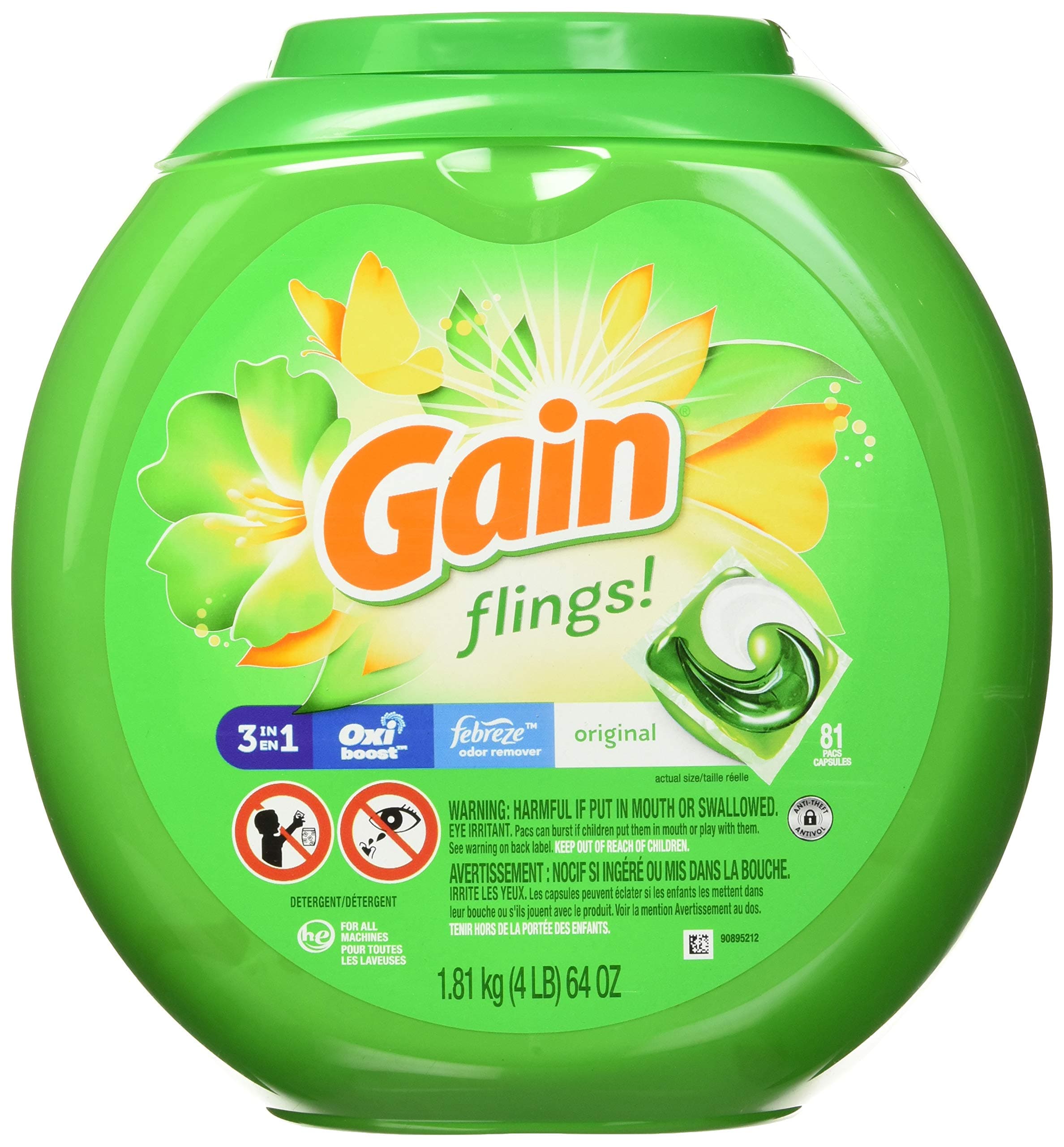 Gain flings! Laundry Detergent Soap Pods, High Efficiency (HE), Original Scent, 81 Count Laundry Detergent Flings, 81 count