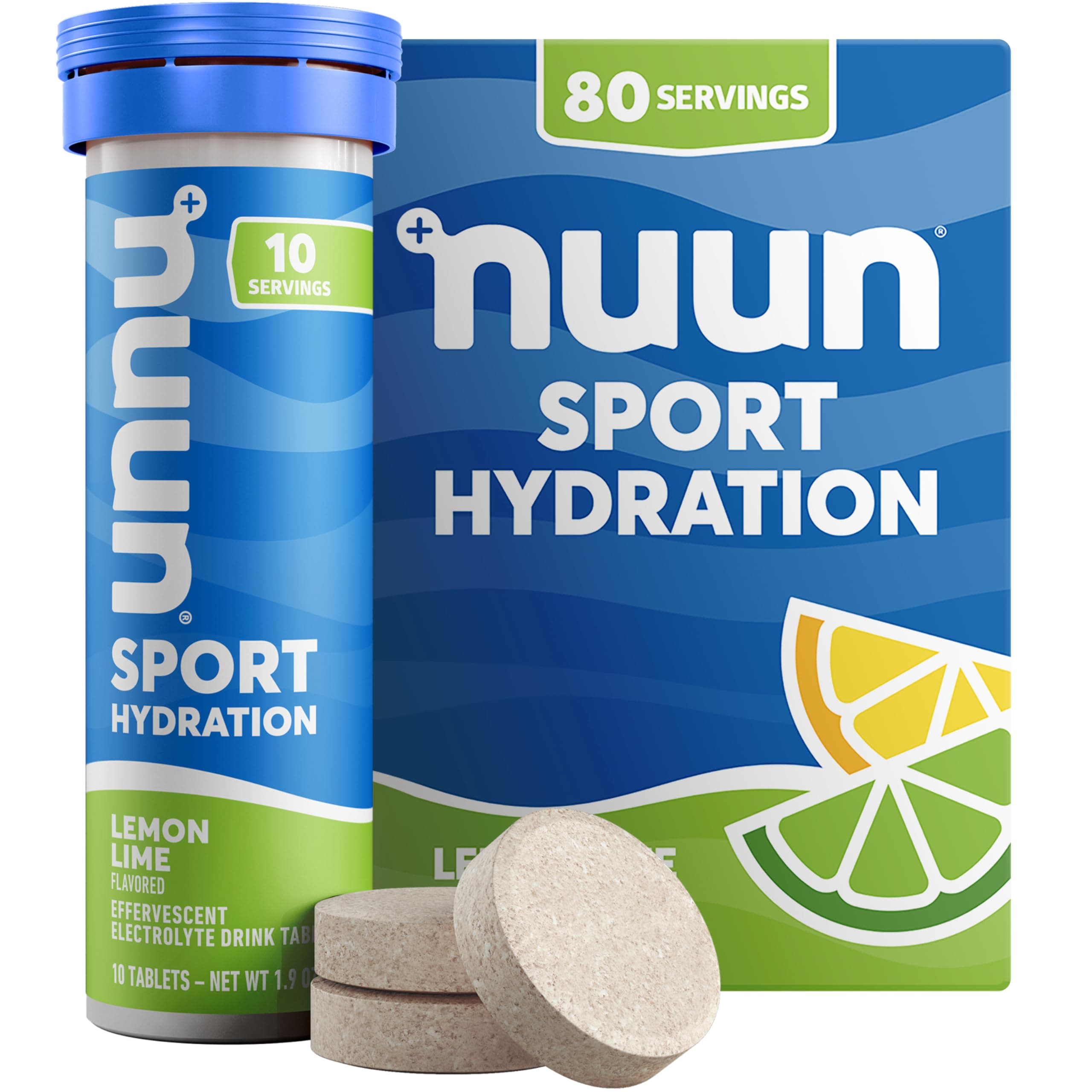 Nuun Sport Electrolyte Tablets with Magnesium, Calcium, Potassium, Chloride & Sodium, Gluten Free & Vegan, Lemon Lime, 8 Pack (80 Servings Total) Lemon Lime 10 Count (Pack of 8)