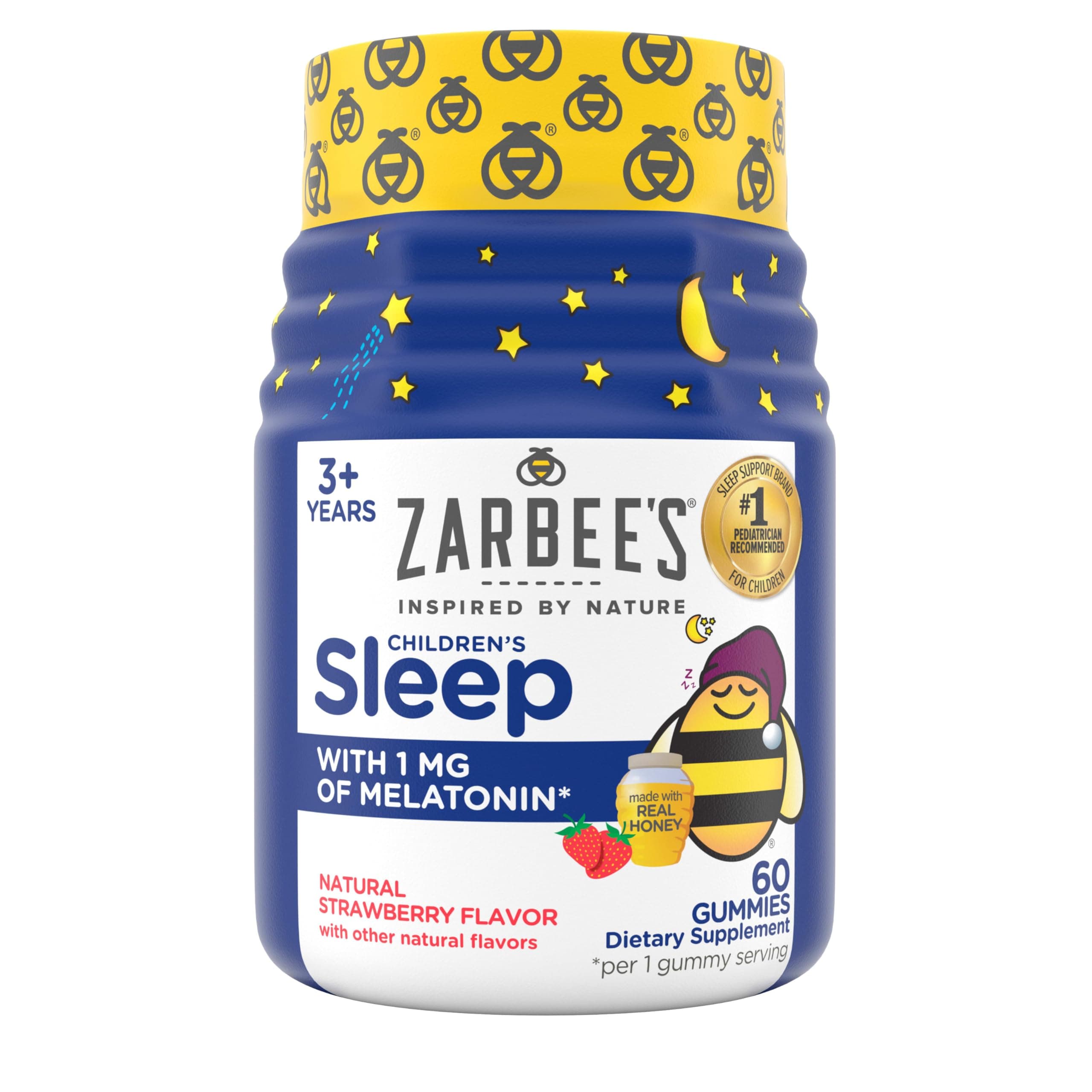 Zarbee's Kids Melatonin Gummies with 1mg Melatonin, Kids Sleep Gummy Works with Natural Sleep Cycles to Promote Peaceful Sleep, Drug-Free, Non-Habit-Forming, Natural Strawberry, 60 ct NEW - Strawberry 60 Count (Pack of 1)