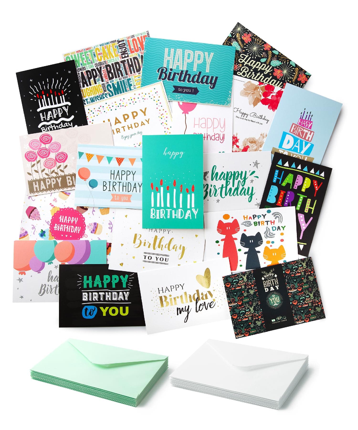 Mr. Pen Assorted Color Birthday Cards, 20 Pack, 4 x 6 Inches, Blank Inside, Includes Envelopes Seafoam 20 Pack