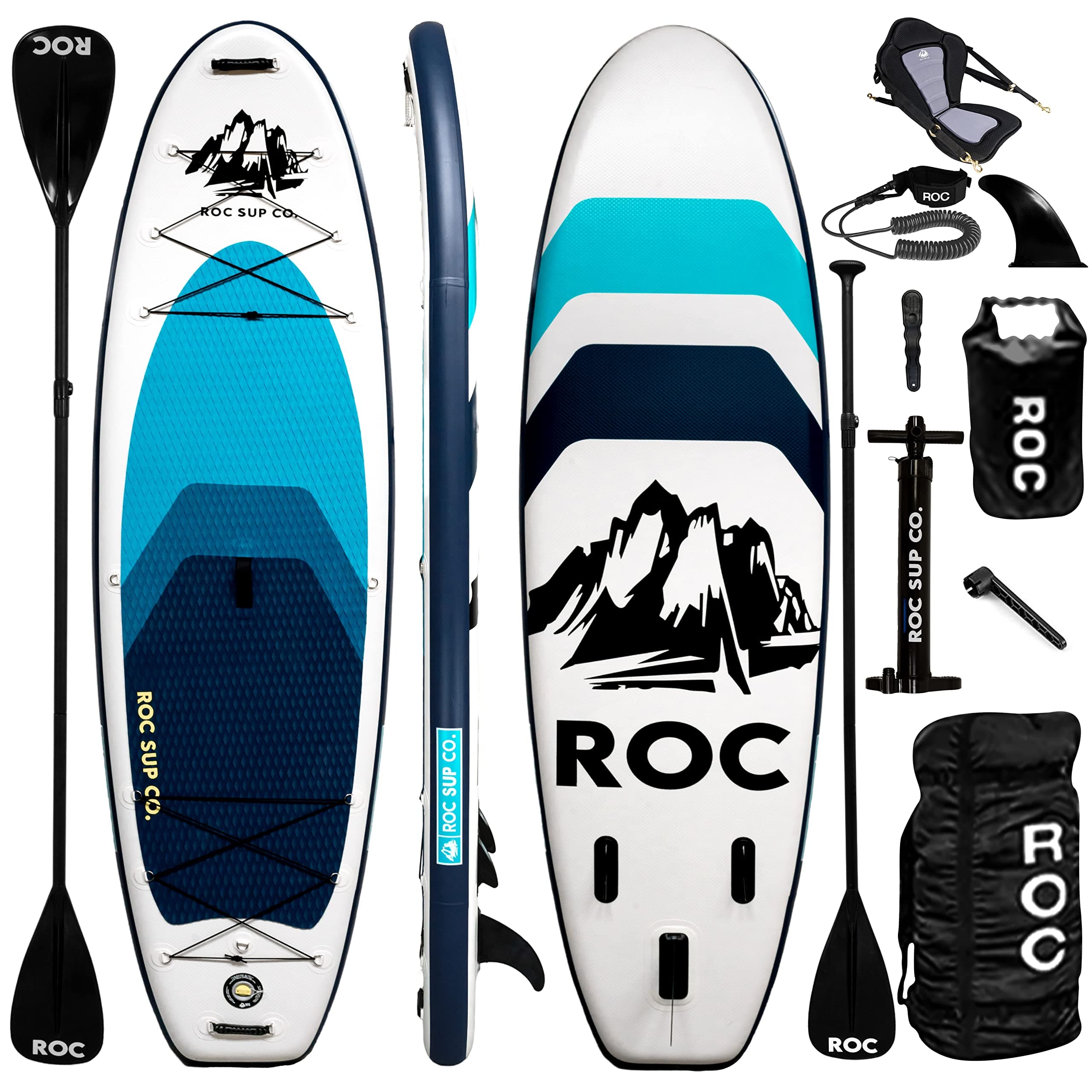 Roc Inflatable Stand Up Paddle Board 10' 6" with Premium SUP Paddle Board Accessories, Wide Stable Design, Non-Slip Comfort Deck for Youth & Adults Royal W/ Kayak Seat