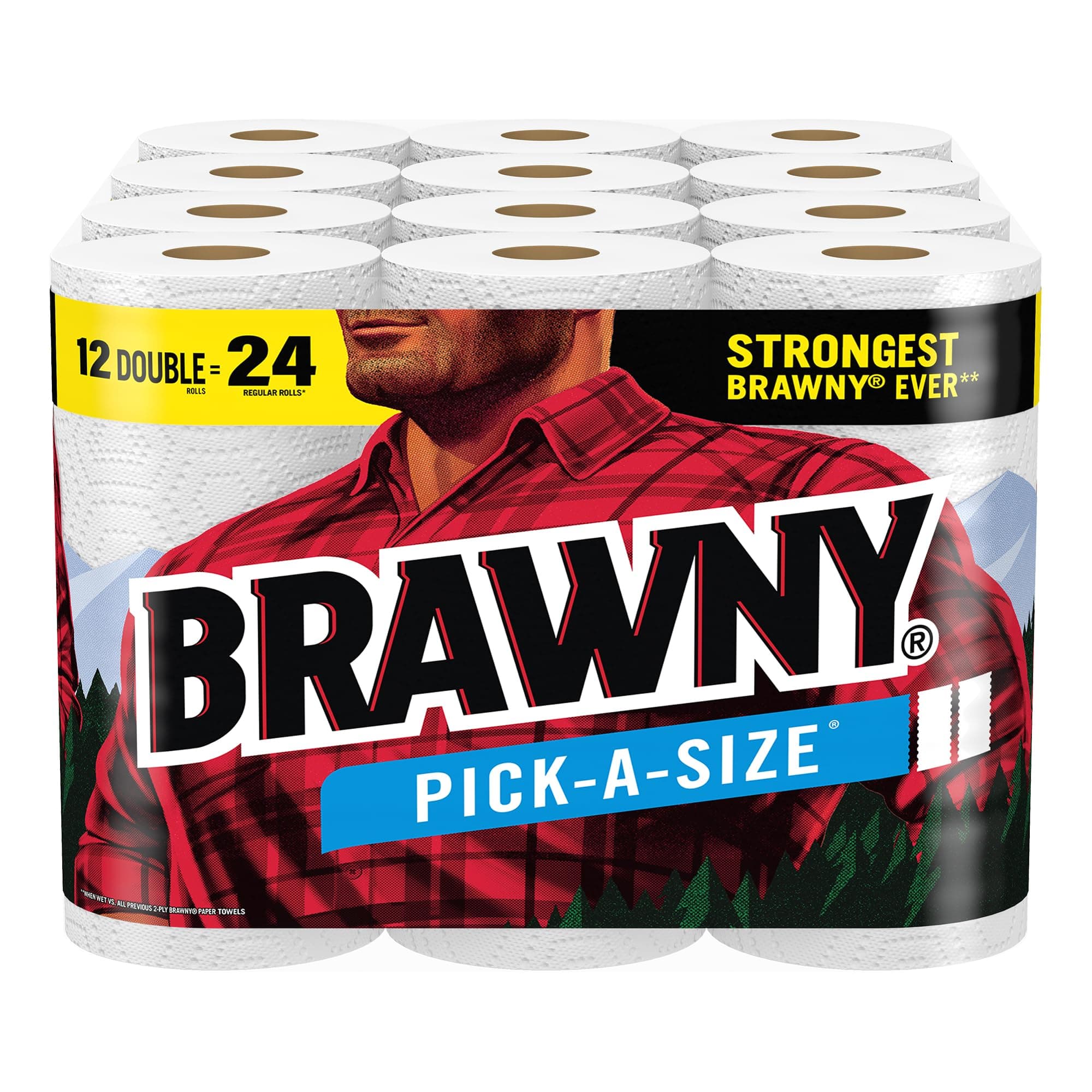 Brawny Pick-A-Size Paper Towels, 12 Double Rolls = 24 Regular Rolls, 2 Sheet Sizes (Half or Full), Strong Paper Towel For Everyday Use OLD