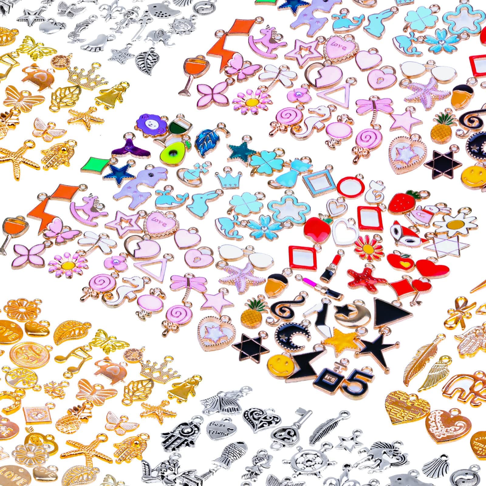 Mckanti 150PCS Bracelet Charms, Silver Bracelet Gold Plated Enamel Charms Pendants for Necklace Bracelet Jewelry Making and Crafting Assorted Charms