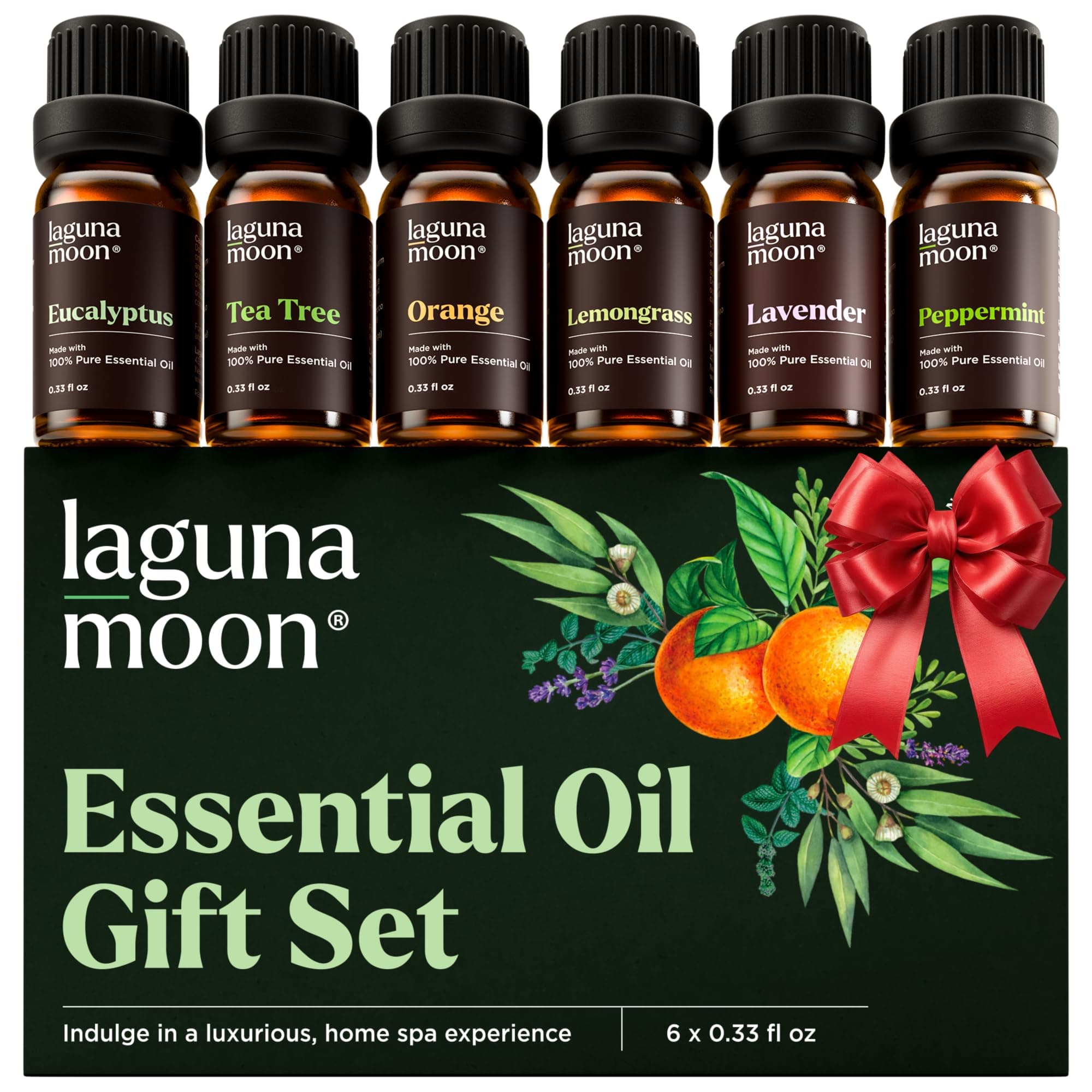 Lagunamoon Essential Oils Set - Top 6 Blends for Diffusers, Home Care, Candle Making Scents, Fragrance, Aromatherapy, Humidifiers, Gifts - Peppermint, Tea Tree, Lavender, Eucalyptus, Orange (10mL) 01. Signature Scents 0.33 Fl Oz (Pack of 6)