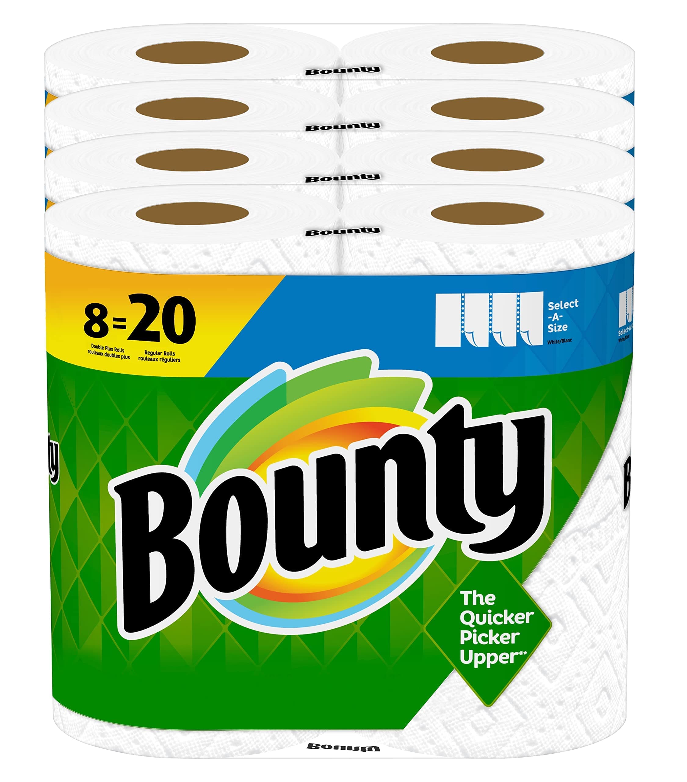 Bounty Select-A-Size Paper Towels, White, 8 Double Plus Rolls = 20 Regular Rolls 123 Count (Pack of 8) white